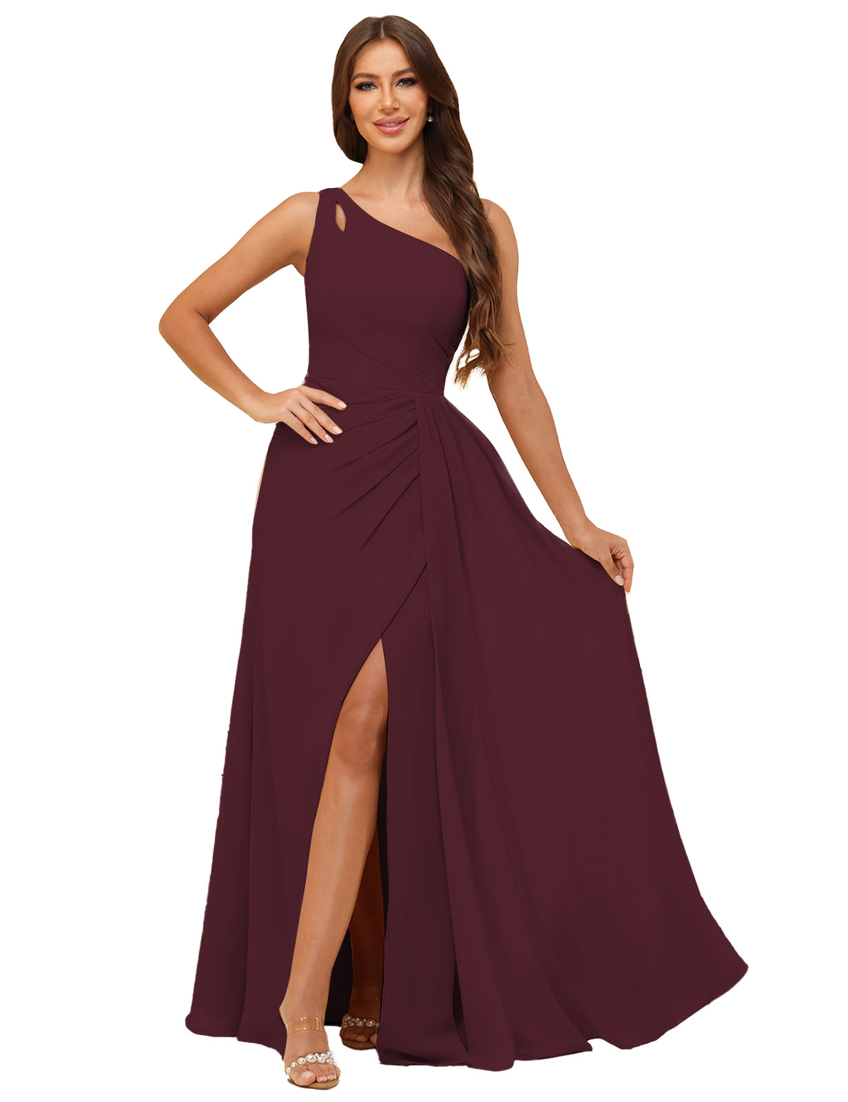 A-line One Shoulder  Silt Chiffon Bridesmaid Dress #BM2503006