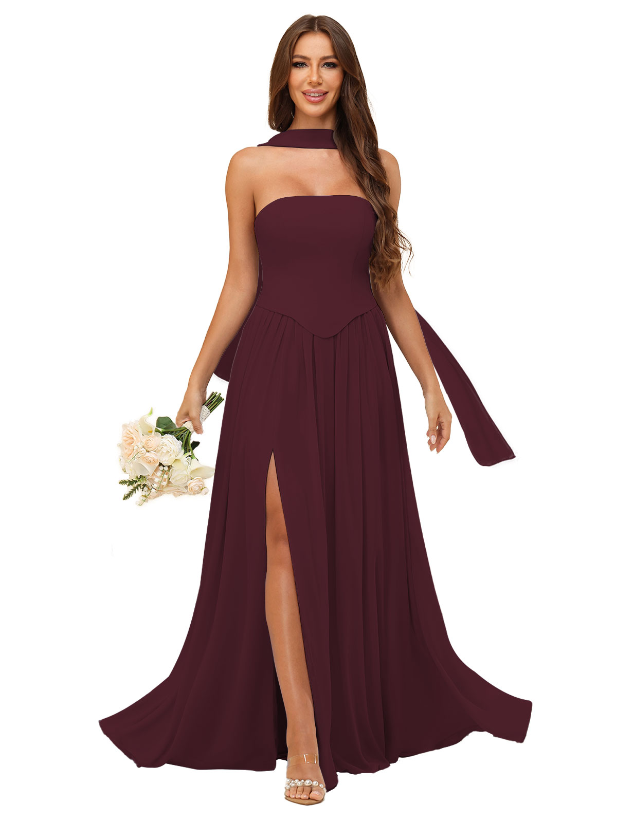 A-line Strapless Chiffon Silt Bridesmaid Dress #BM2507038