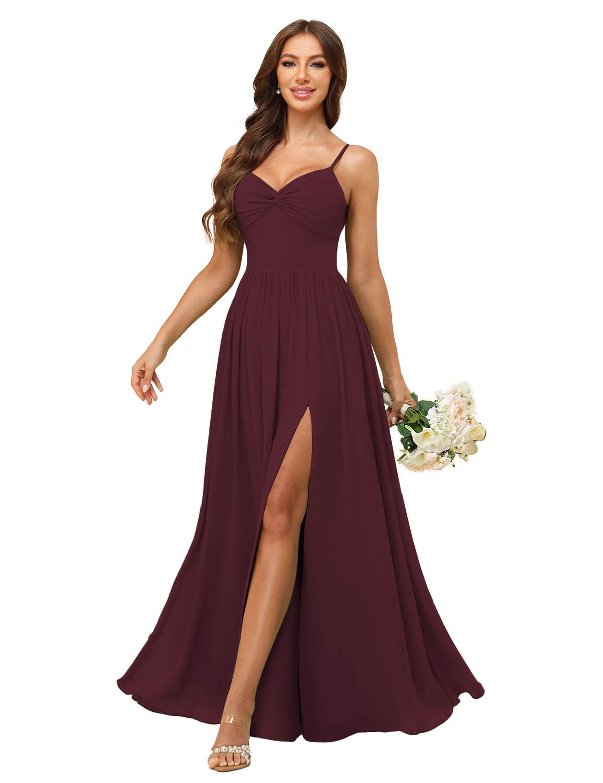 A-line Sweetheart Spaghetti Straps Chiffon Slit Bridesmaid Dress #BM2504082