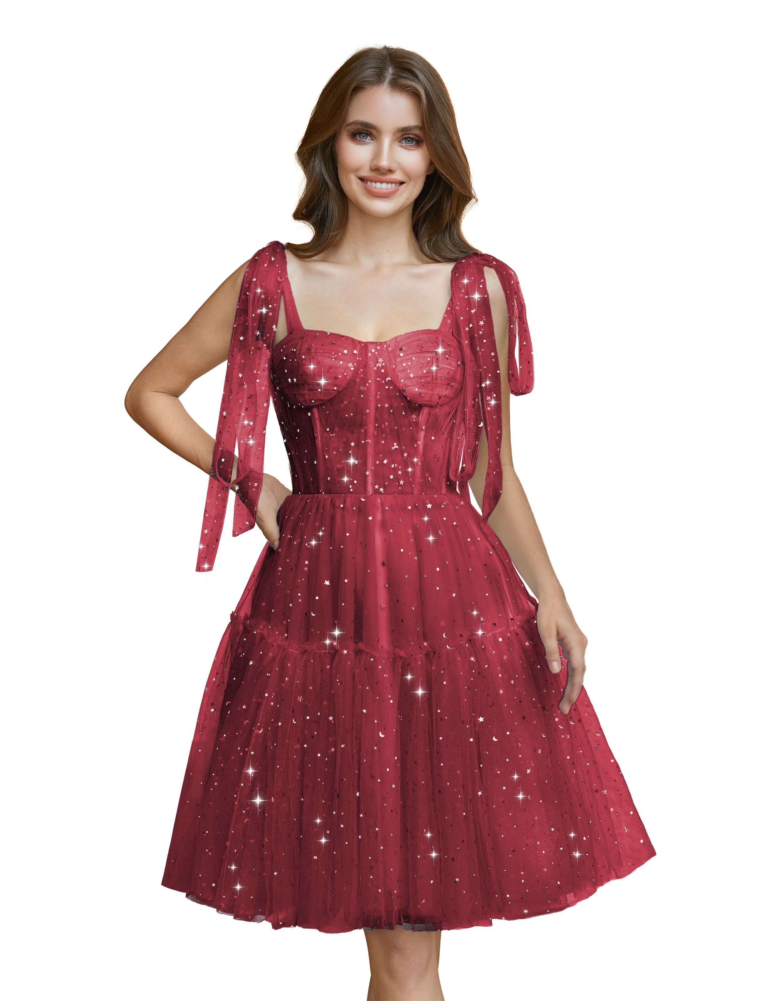 Sparkly Tulle Spaghetti Straps Cocktail Party Gown Sequin Homecoming Dress #HC2401765