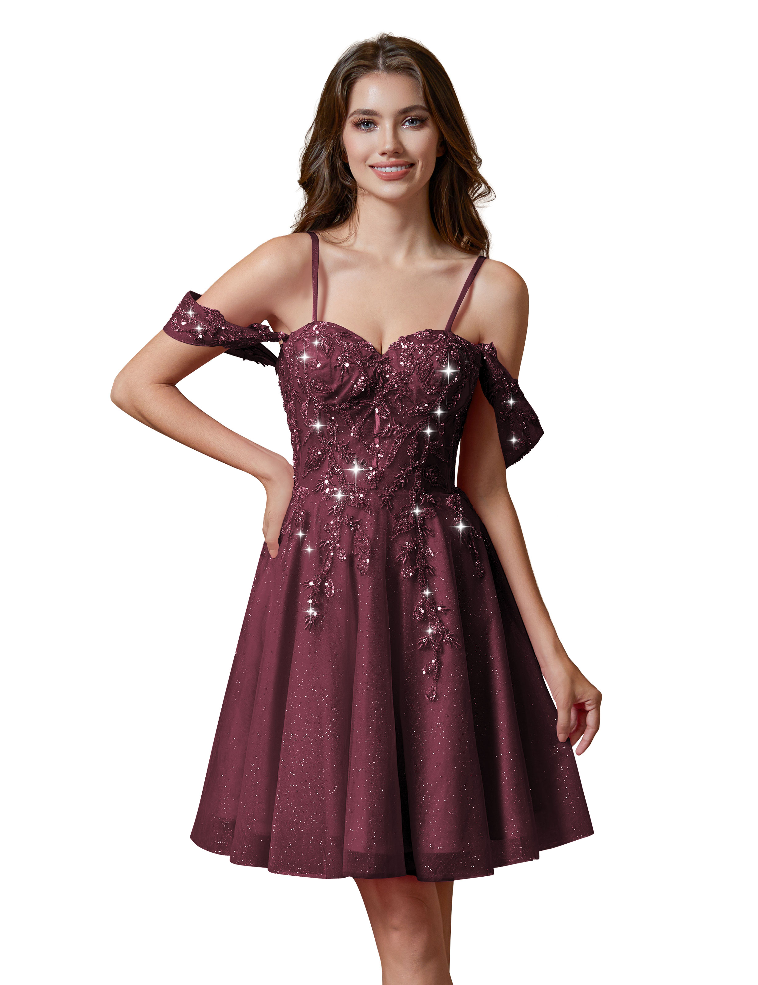 A-line Spaghetti Straps Lace Applique Cocktail Party Homecoming Dress #HC2401237