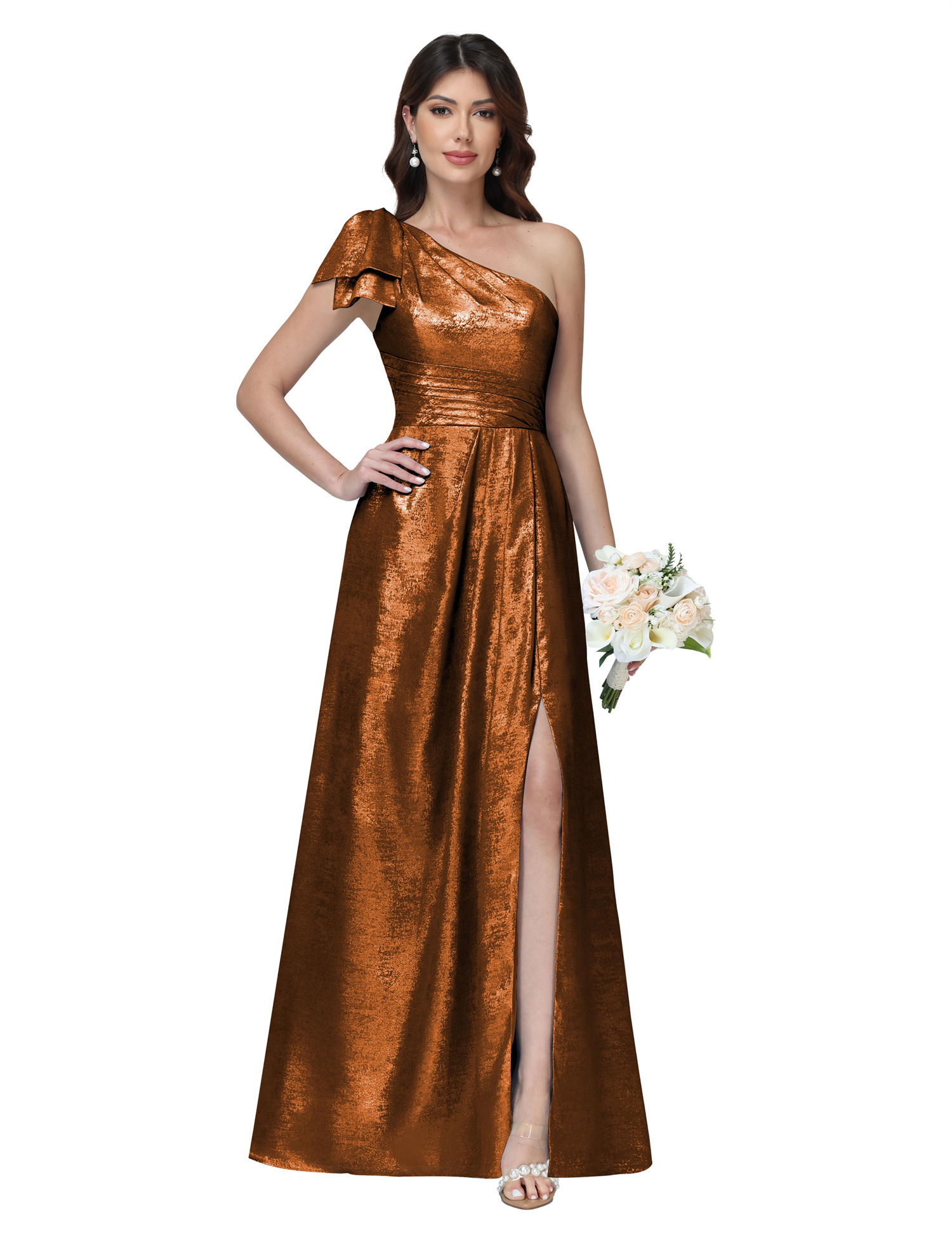 A-line One Shoulder Lace Up Sleeveless Silt Bridesmaid Dress #BM2512052