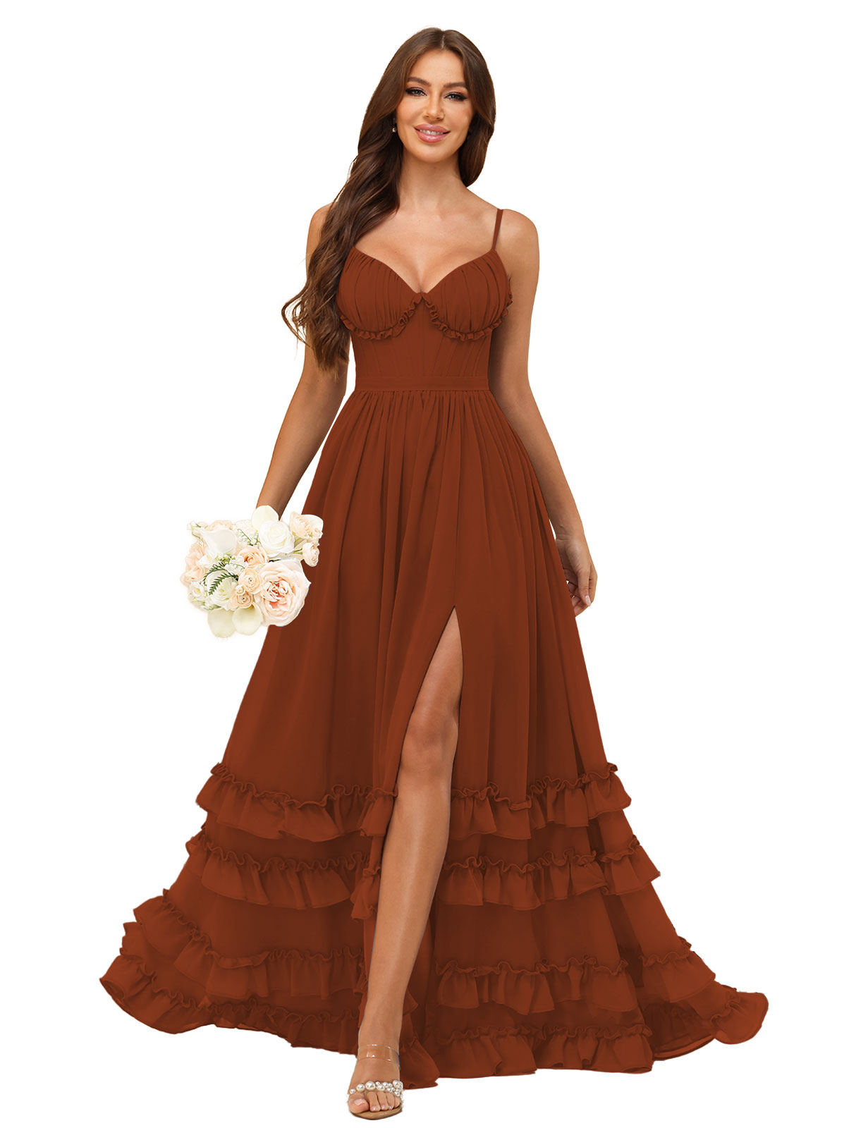 A-line Sweetheart Spaghetti Straps Chiffon Silt Ruffles Bridesmaid Dress #BM2507033