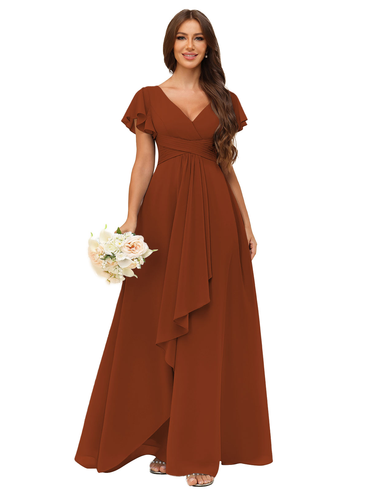 A-line V-neck Chiffon Silt Bridesmaid Dress #BM2507217