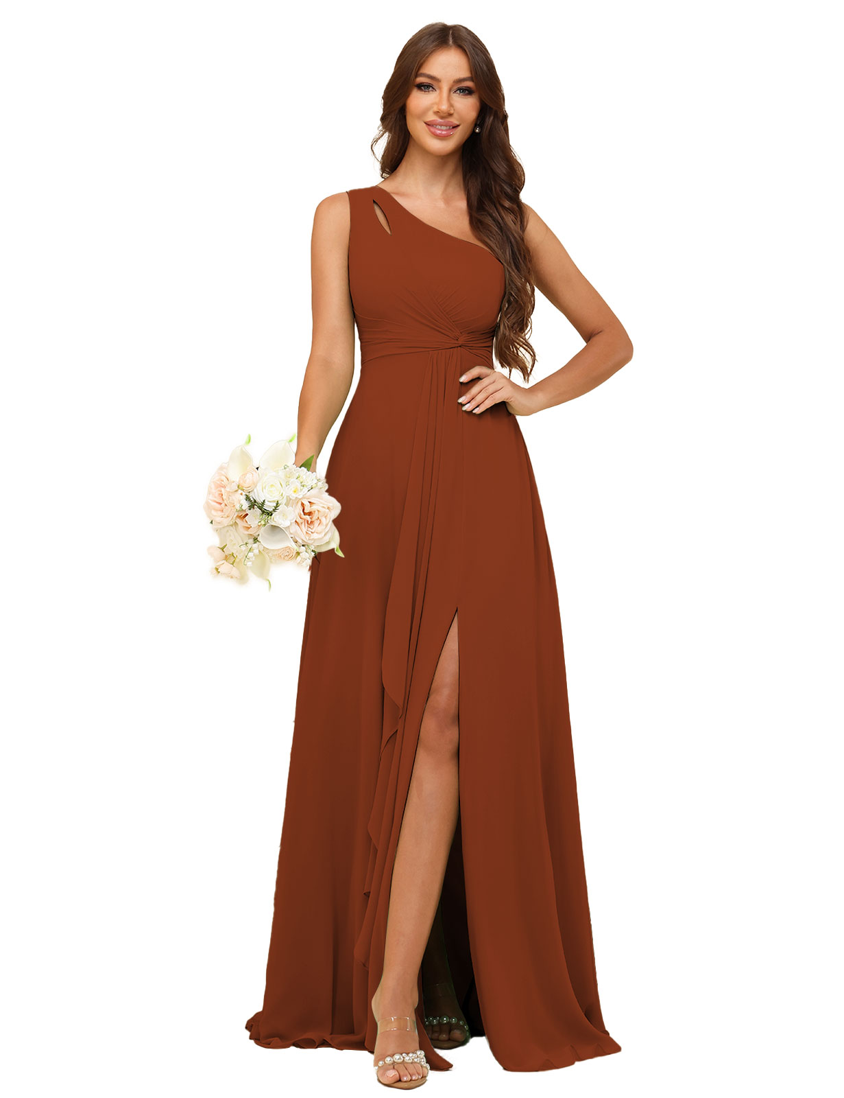 A-line One Shoulder Chiffon Silt Bridesmaid Dress #BM2507131