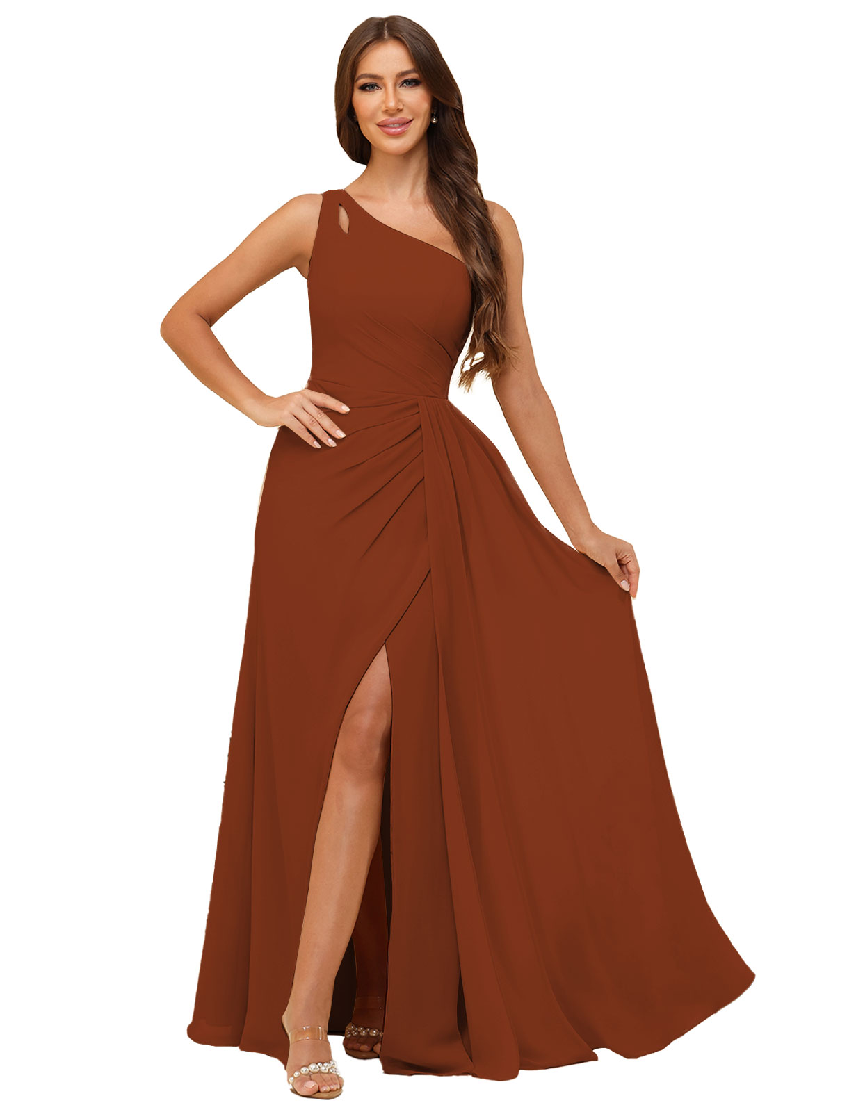 A-line One Shoulder  Silt Chiffon Bridesmaid Dress #BM2503006