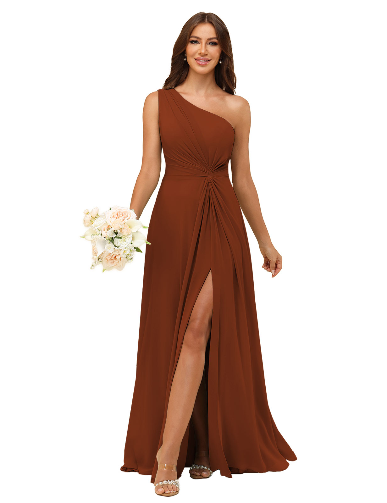A-line One Shoulder Chiffon Silt Bridesmaid Dress #BM2508033