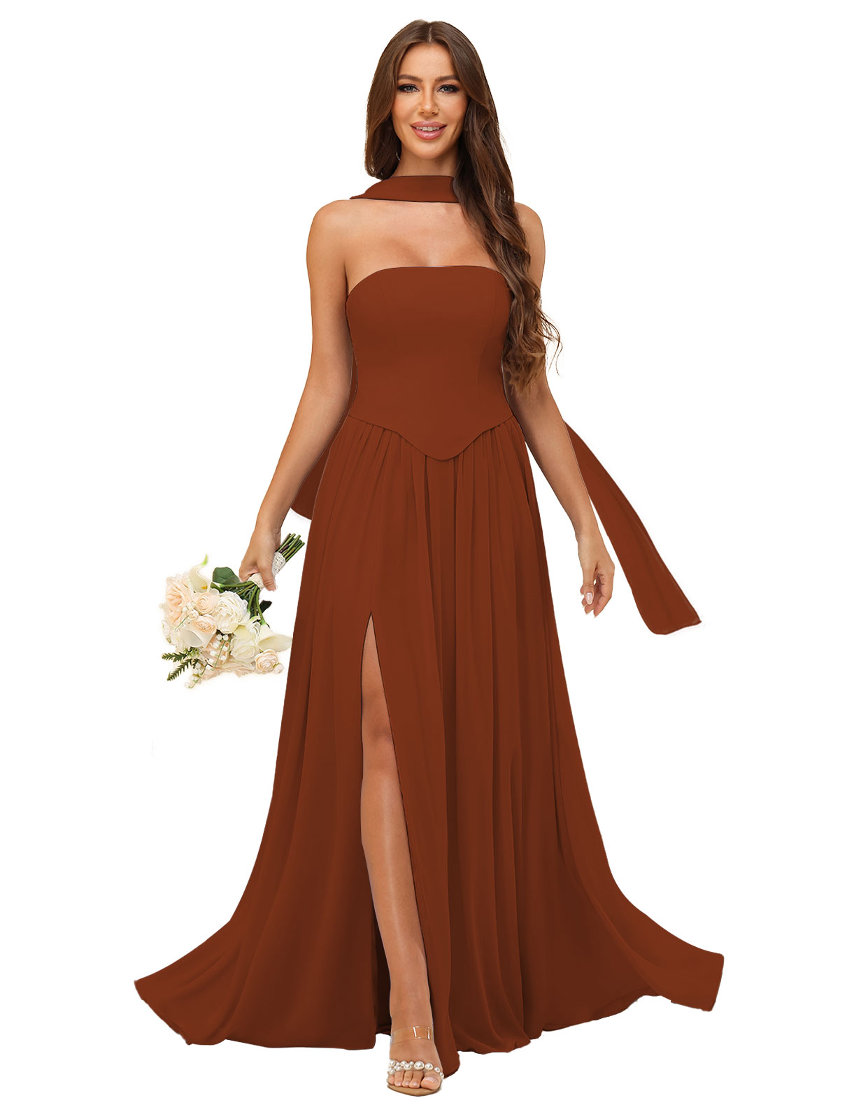 A-line Strapless Chiffon Silt Bridesmaid Dress #BM2507038