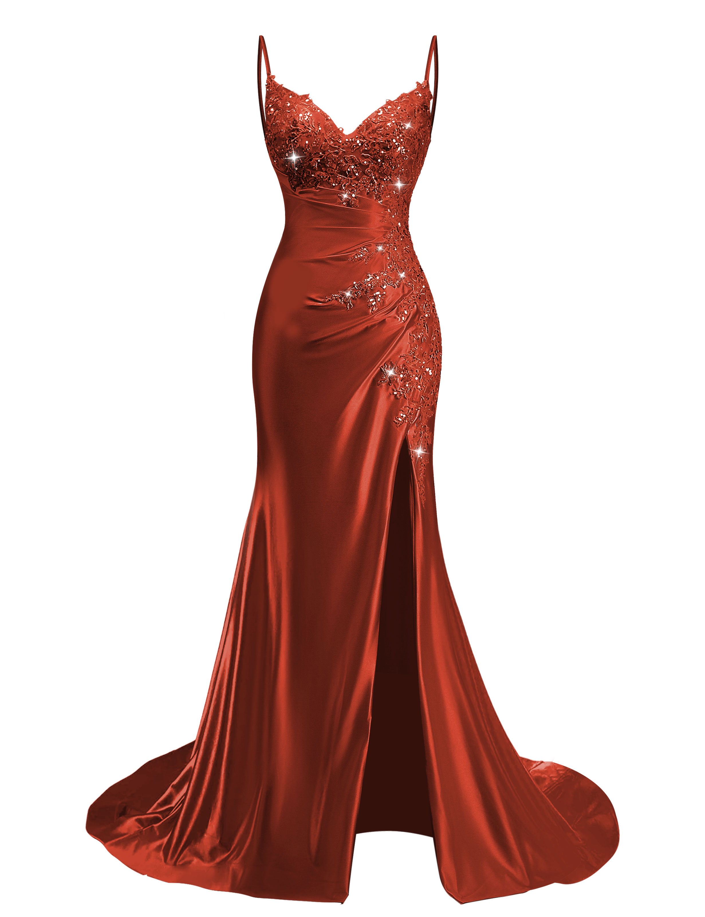 Mermaid V-neck Spaghetti Straps Beaded Lace Appliques Prom Dress #PR2510012