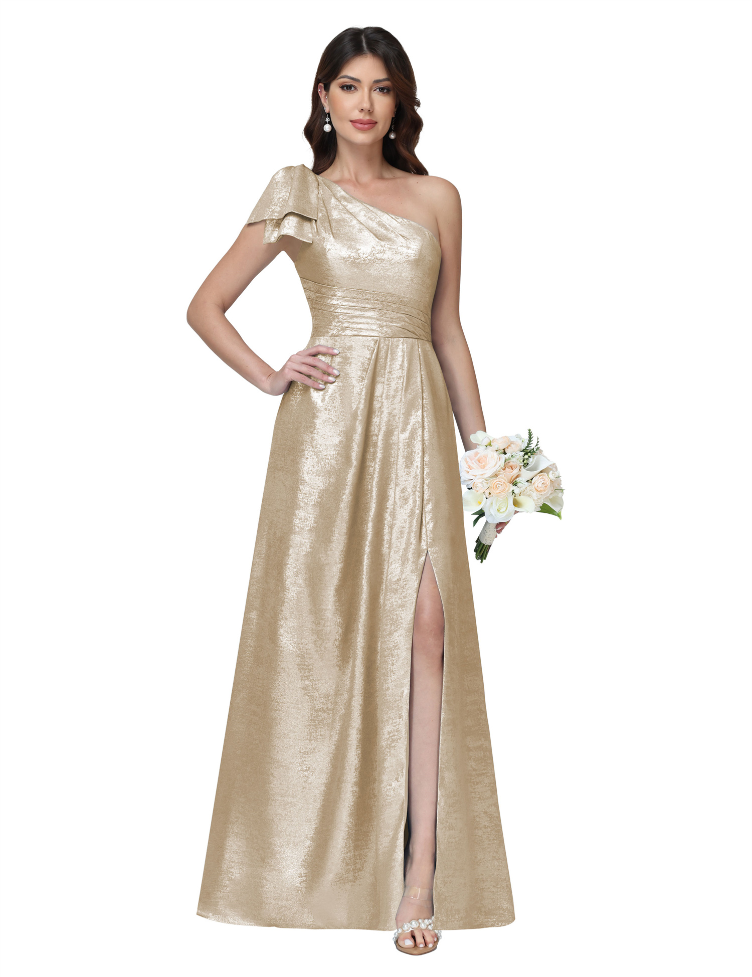 A-line One Shoulder Lace Up Sleeveless Silt Bridesmaid Dress #BM2512052