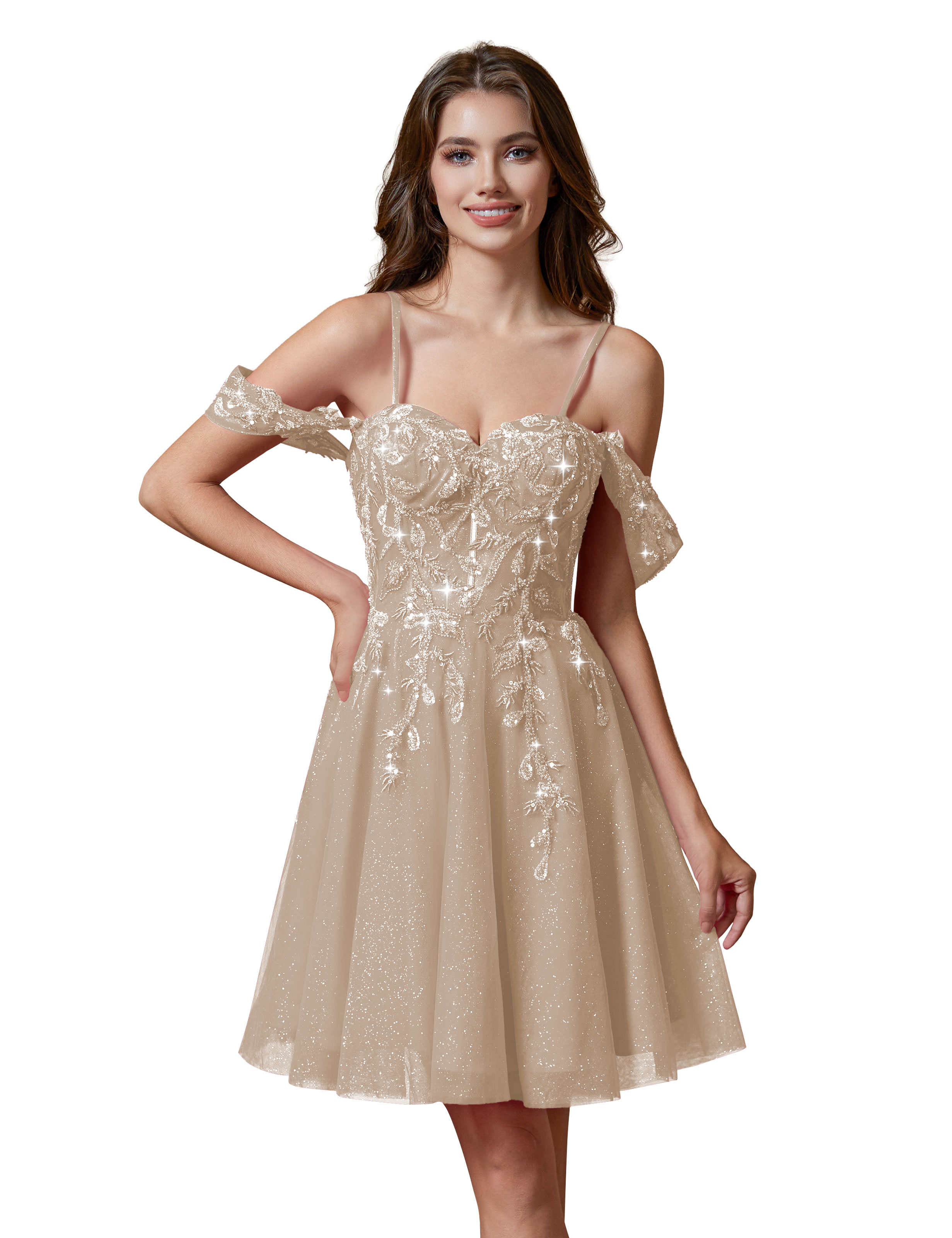 A-line Spaghetti Straps Lace Applique Cocktail Party Homecoming Dress #HC2401237
