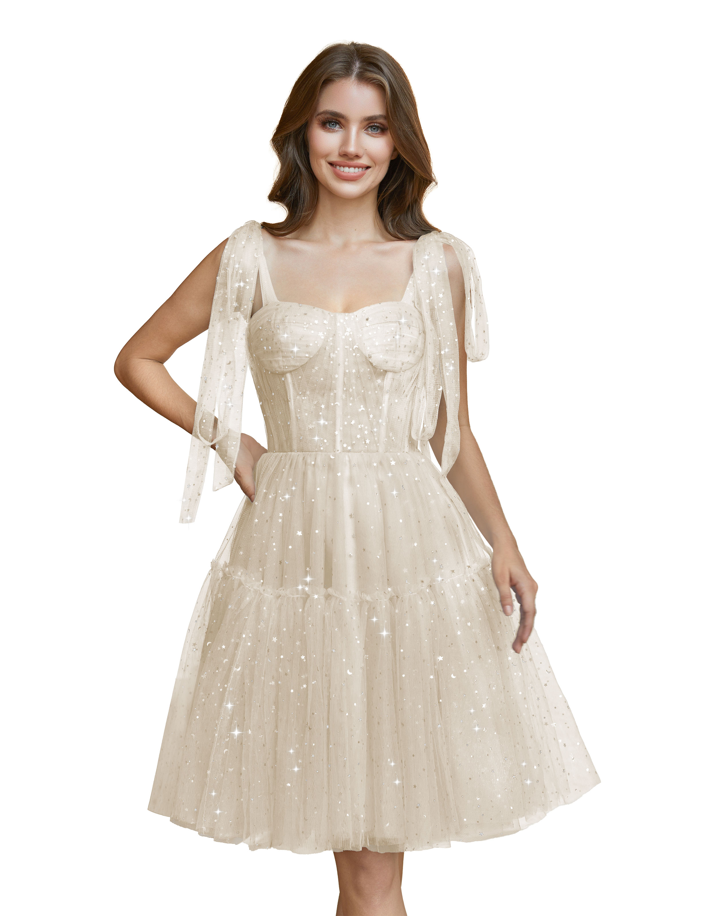 Sparkly Tulle Spaghetti Straps Cocktail Party Gown Sequin Homecoming Dress #HC2401765