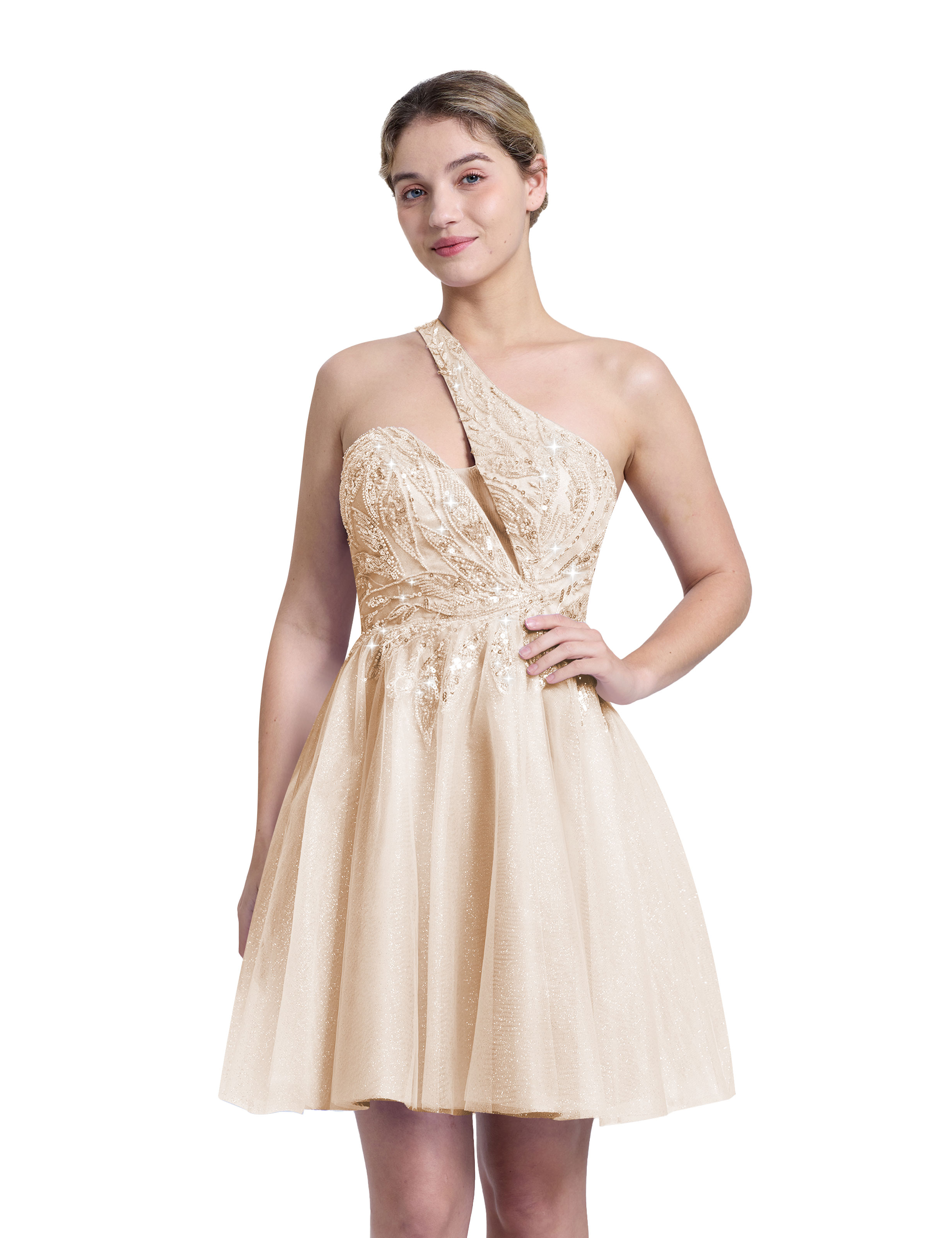 A-line One Shoulder Sequin Lace Beaded Cocktail Party Homecoming Dress #HC2604029