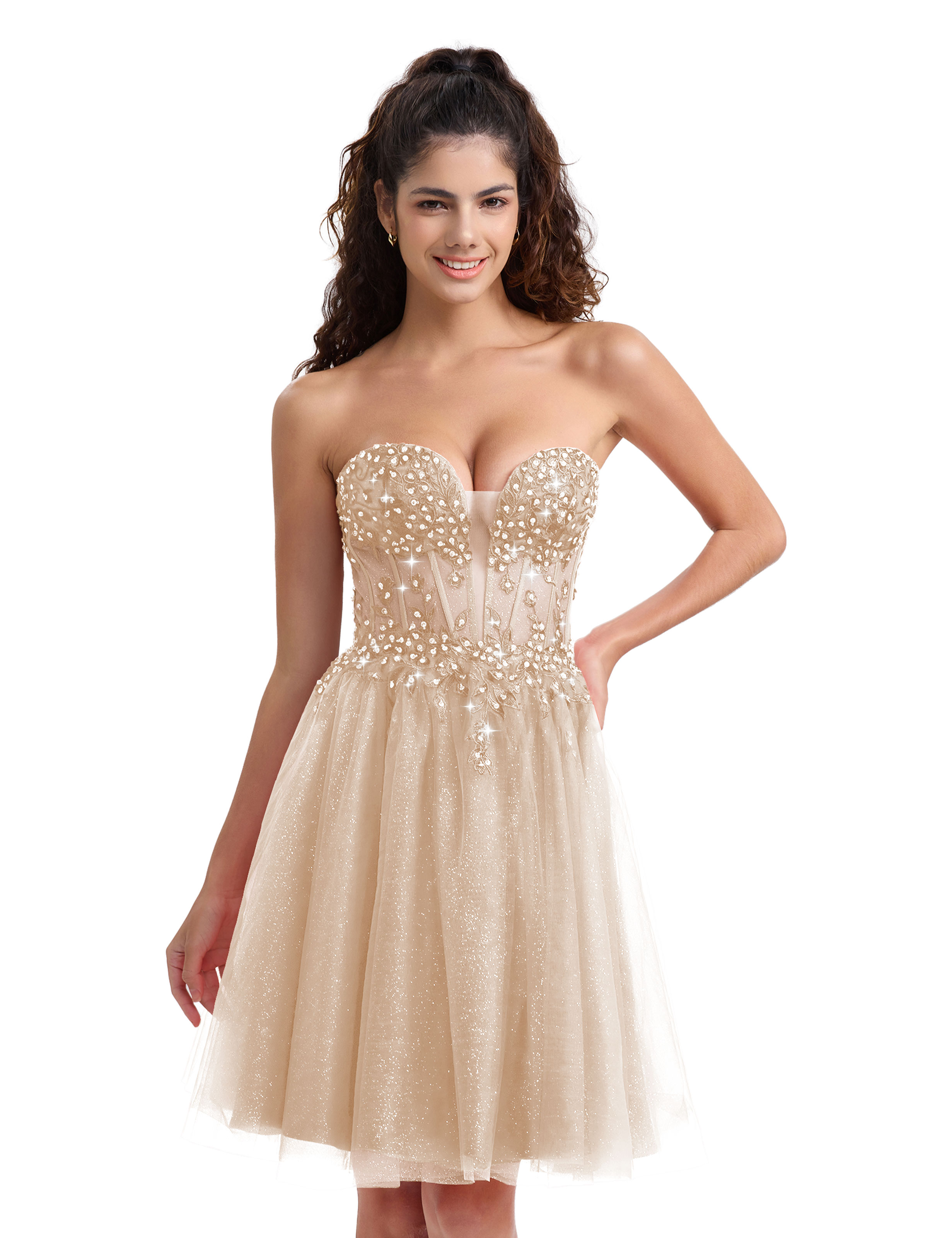 A-line Sweetheart Tulle Lace Appliques Homecoming Dress #HC2604033