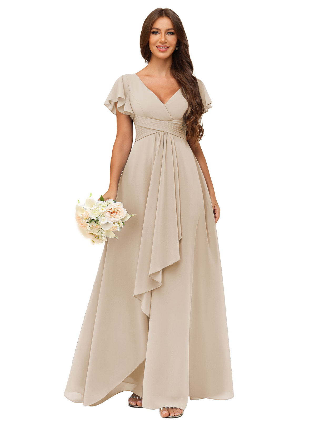 A-line V-neck Chiffon Silt Bridesmaid Dress #BM2507217