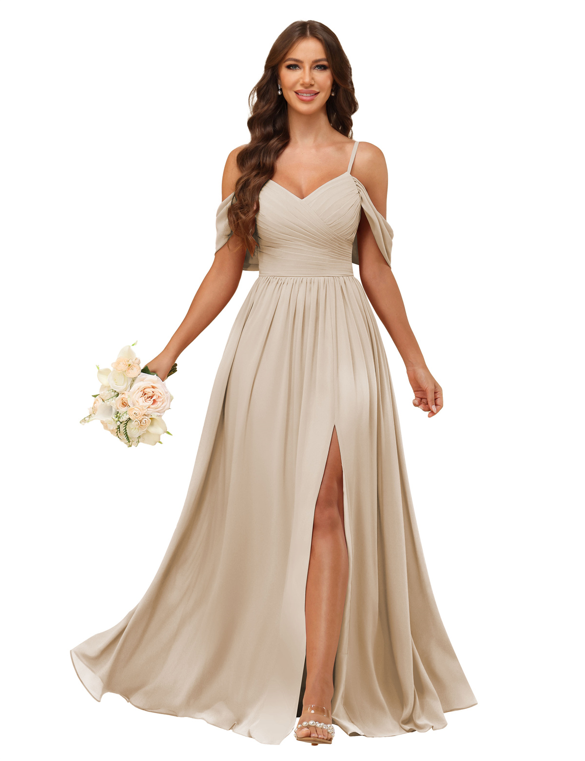 A-line V-neck Spaghetti Straps Chiffon Bridesmaid Dress #BM2507135
