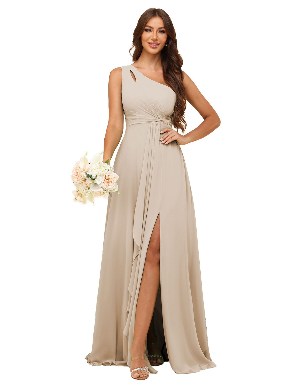 A-line One Shoulder Chiffon Silt Bridesmaid Dress #BM2507131