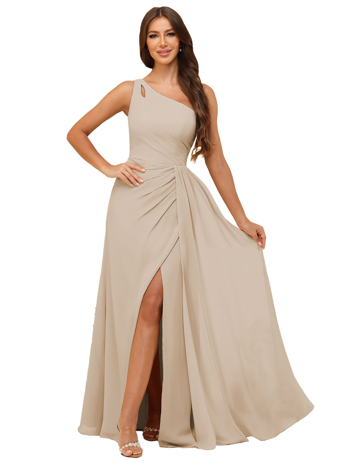 A-line One Shoulder  Silt Chiffon Bridesmaid Dress #BM2503006