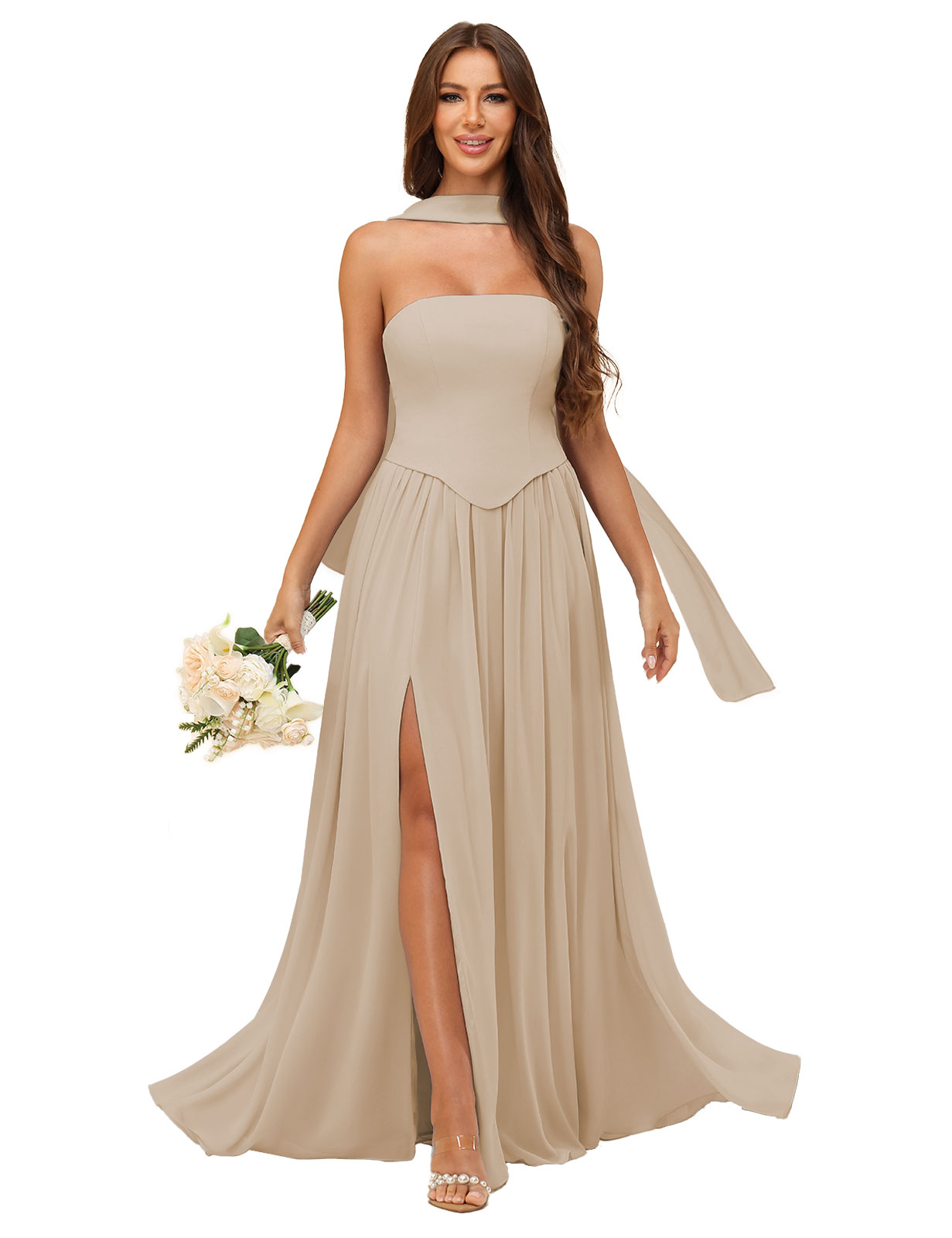 A-line Strapless Chiffon Silt Bridesmaid Dress #BM2507038