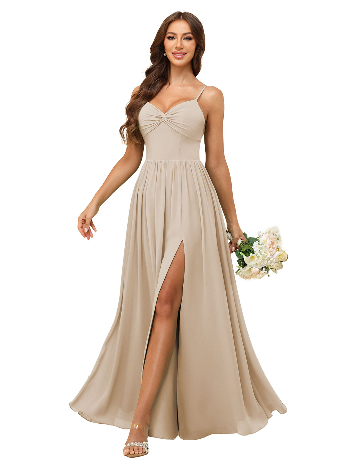 A-line Sweetheart Spaghetti Straps Chiffon Slit Bridesmaid Dress #BM2504082