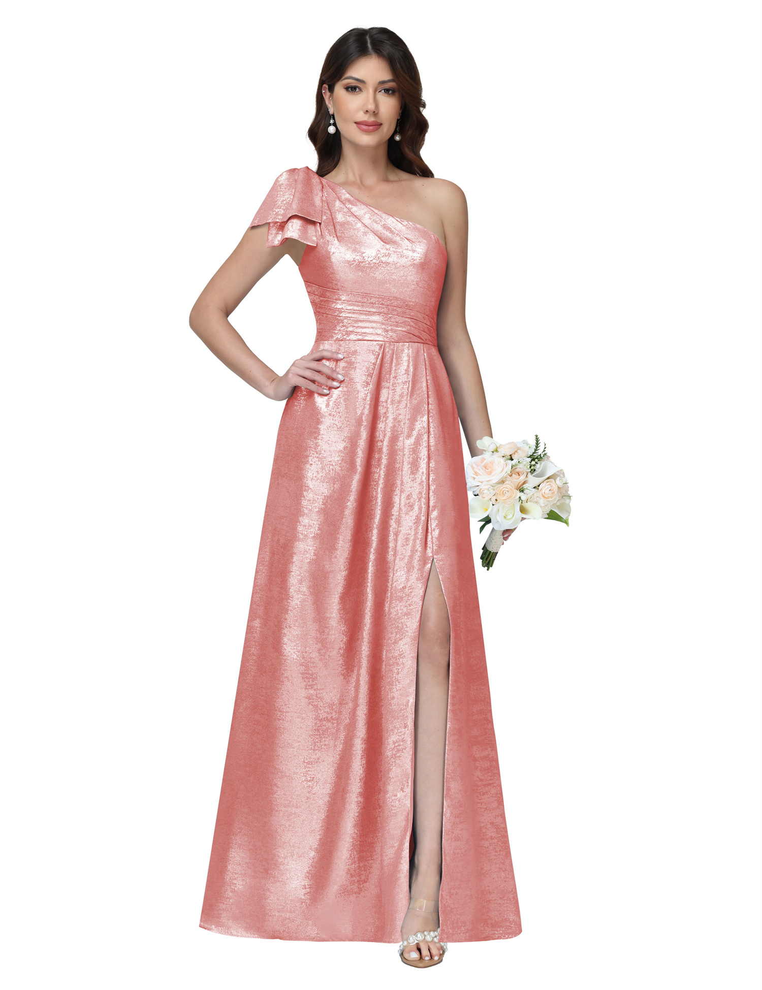 A-line One Shoulder Lace Up Sleeveless Silt Bridesmaid Dress #BM2512052