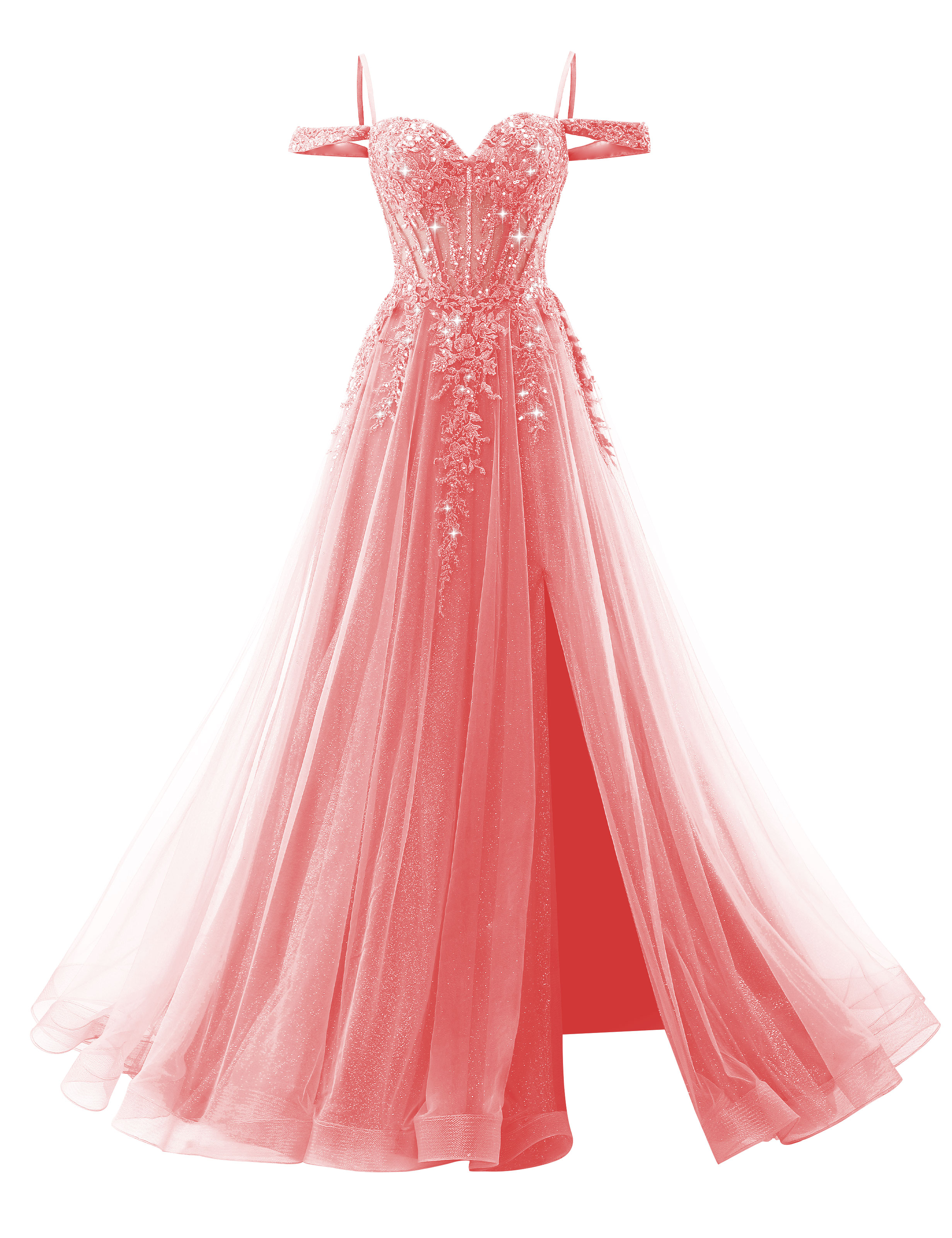 A-line Sweetheart Off Shoulder Corset Lace Appliques Sparkly Tulle Prom Dress #PR2511040