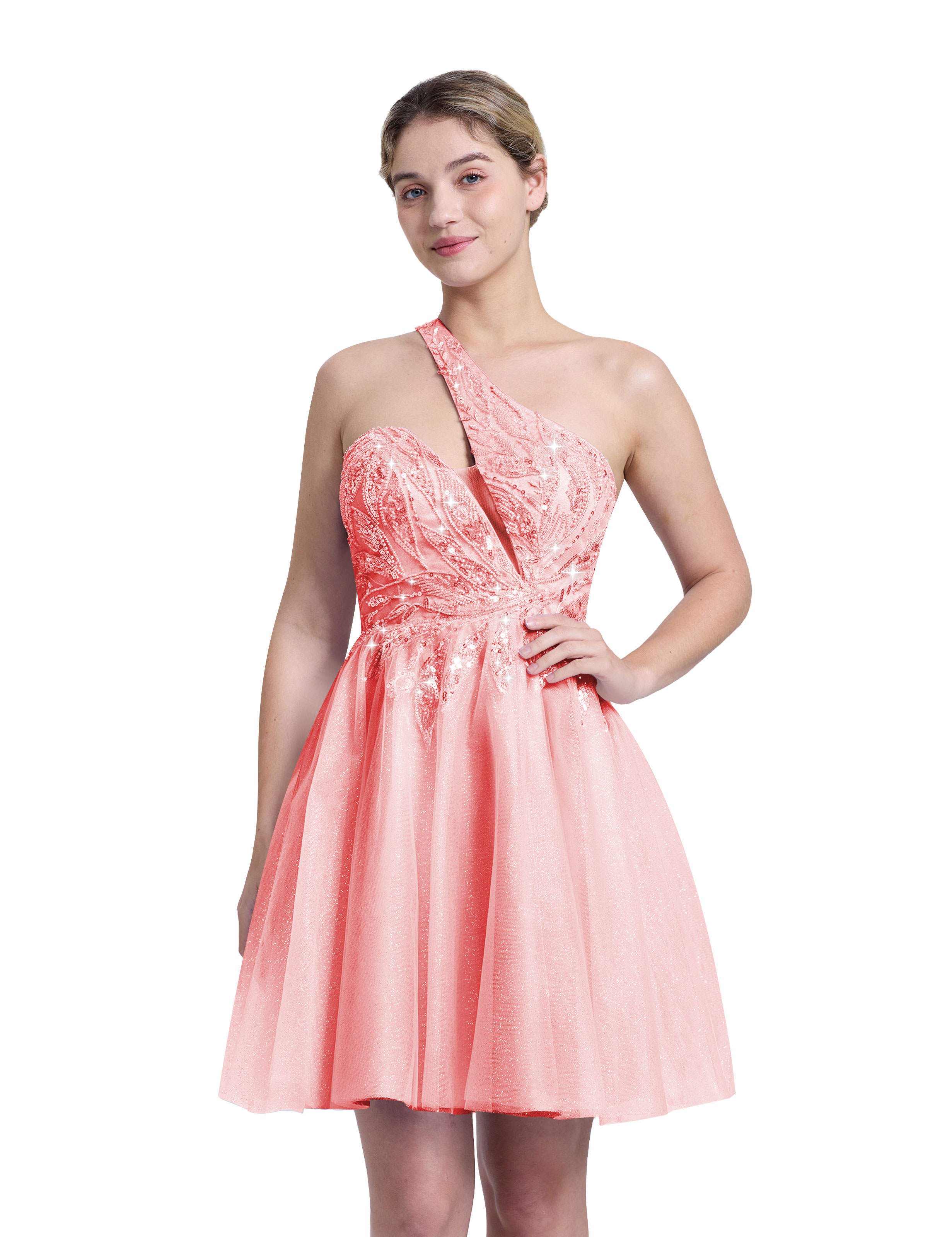 A-line One Shoulder Sequin Lace Beaded Cocktail Party Homecoming Dress #HC2604029