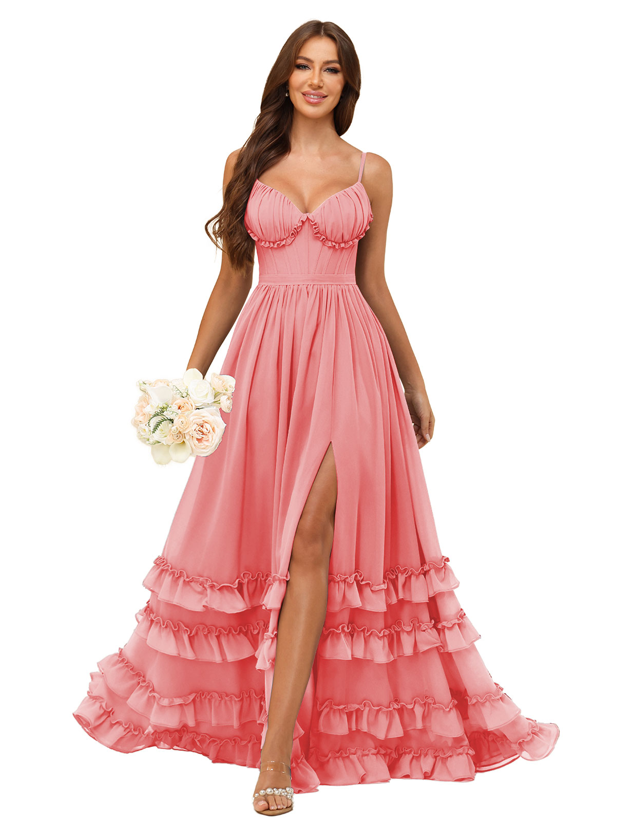 A-line Sweetheart Spaghetti Straps Chiffon Silt Ruffles Bridesmaid Dress #BM2507033