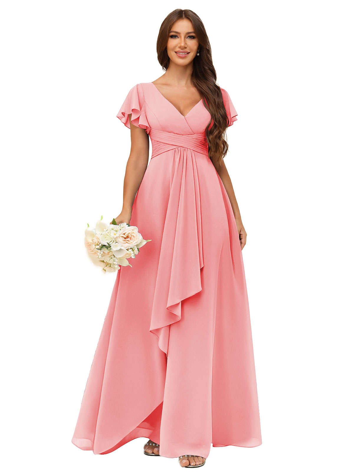 A-line V-neck Chiffon Silt Bridesmaid Dress #BM2507217