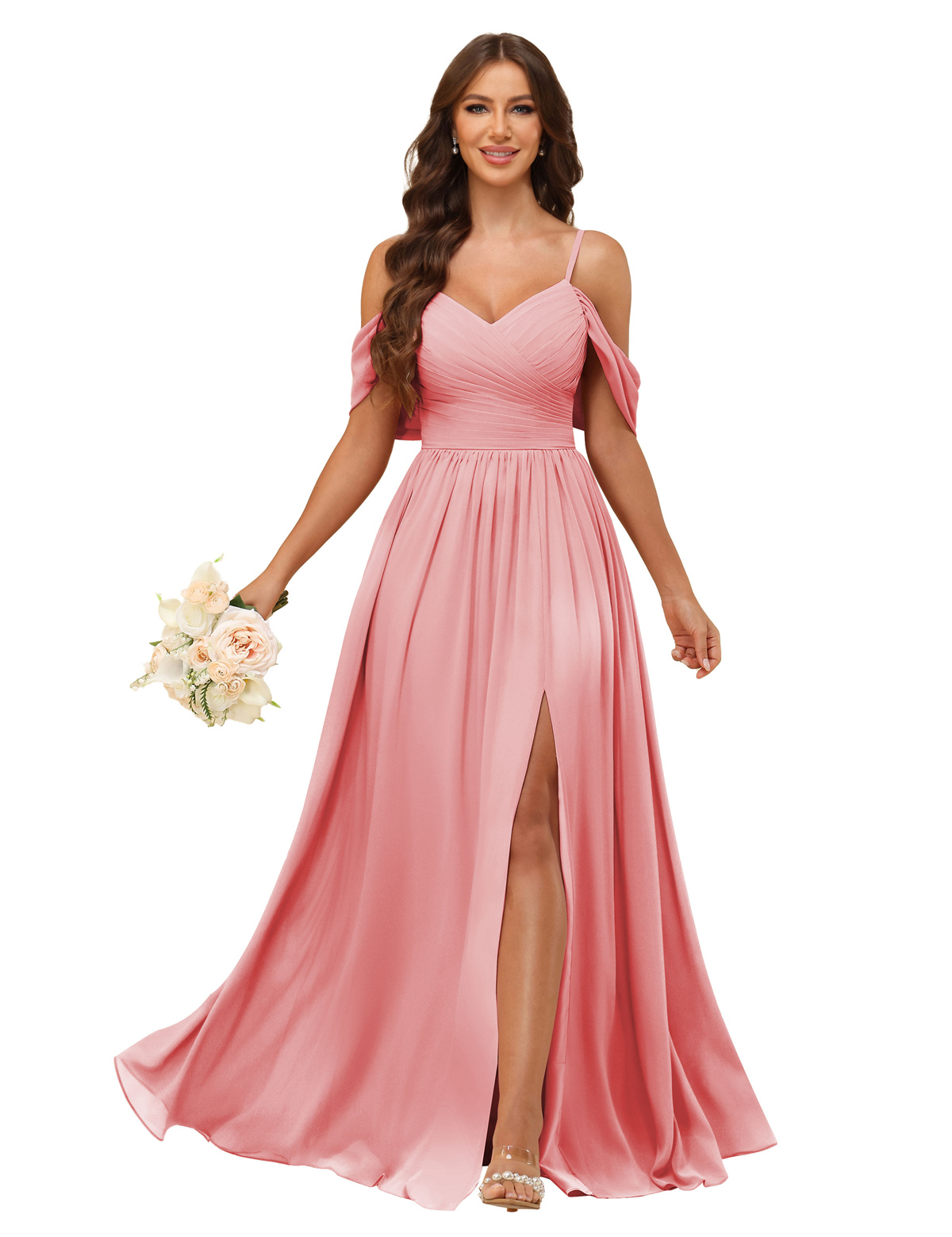 A-line V-neck Spaghetti Straps Chiffon Bridesmaid Dress #BM2507135