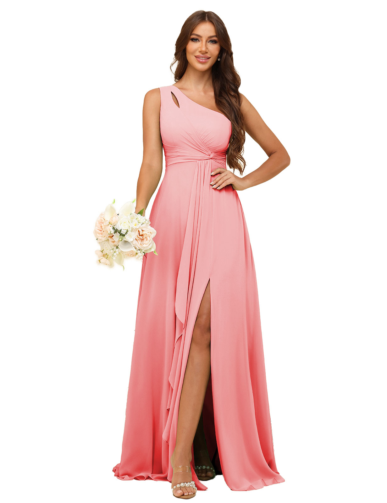 A-line One Shoulder Chiffon Silt Bridesmaid Dress #BM2507131