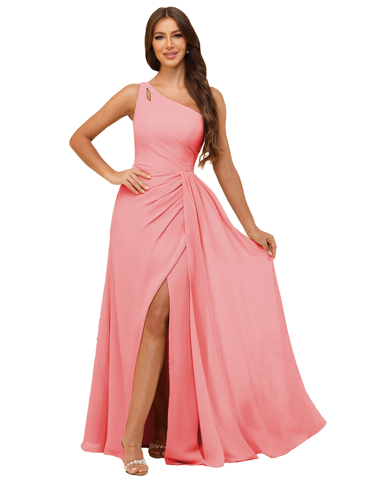 A-line One Shoulder  Silt Chiffon Bridesmaid Dress #BM2503006