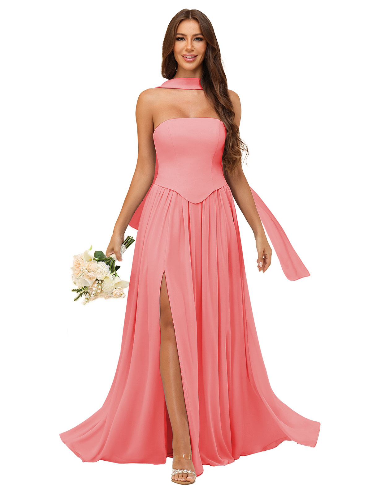 A-line Strapless Chiffon Silt Bridesmaid Dress #BM2507038