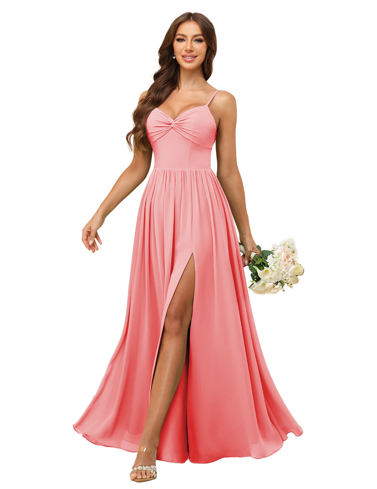 A-line Sweetheart Spaghetti Straps Chiffon Slit Bridesmaid Dress #BM2504082