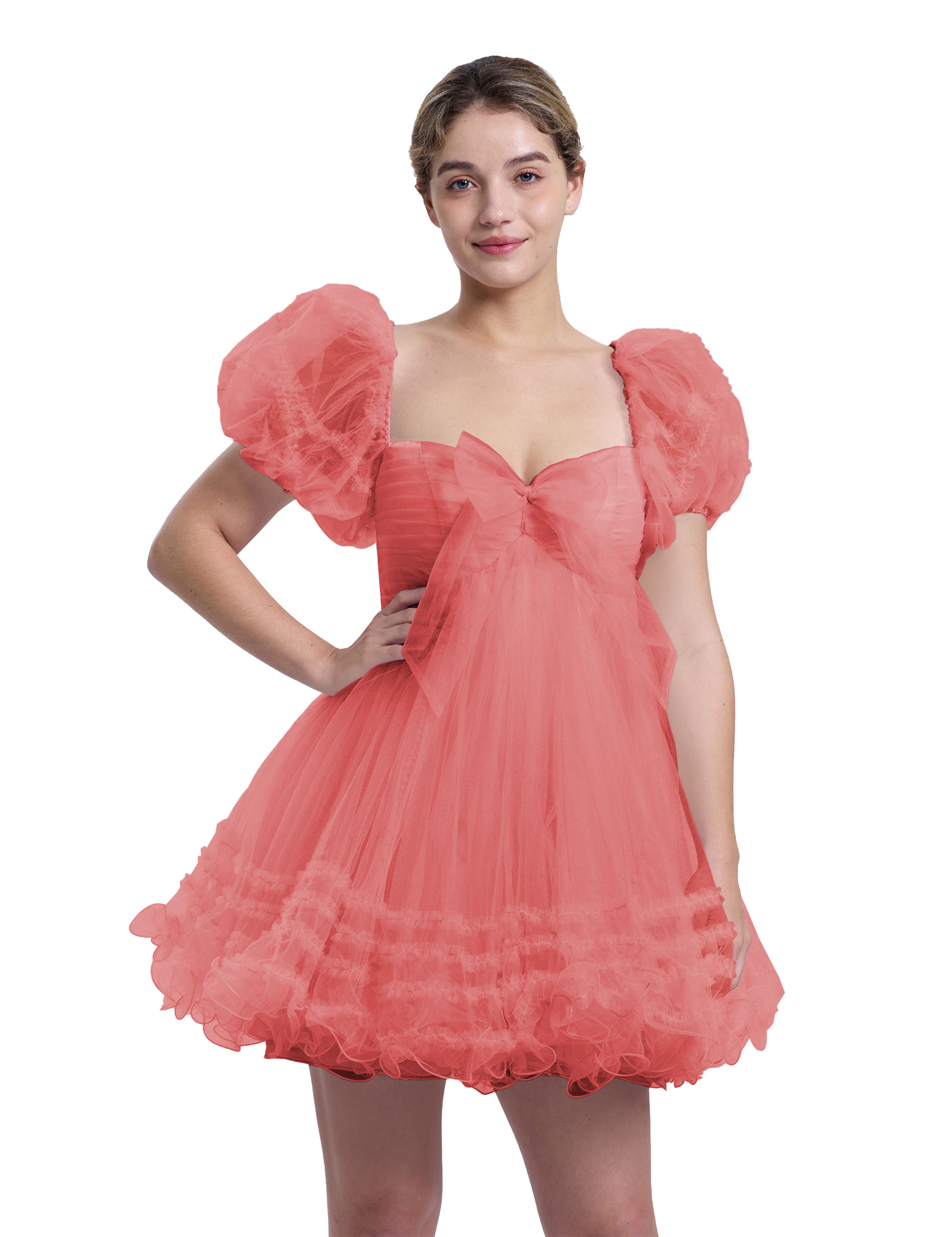 A-line Sweetheart Ruffles Tulle Puffy Sleeves Homecoming Dress #HC2401063