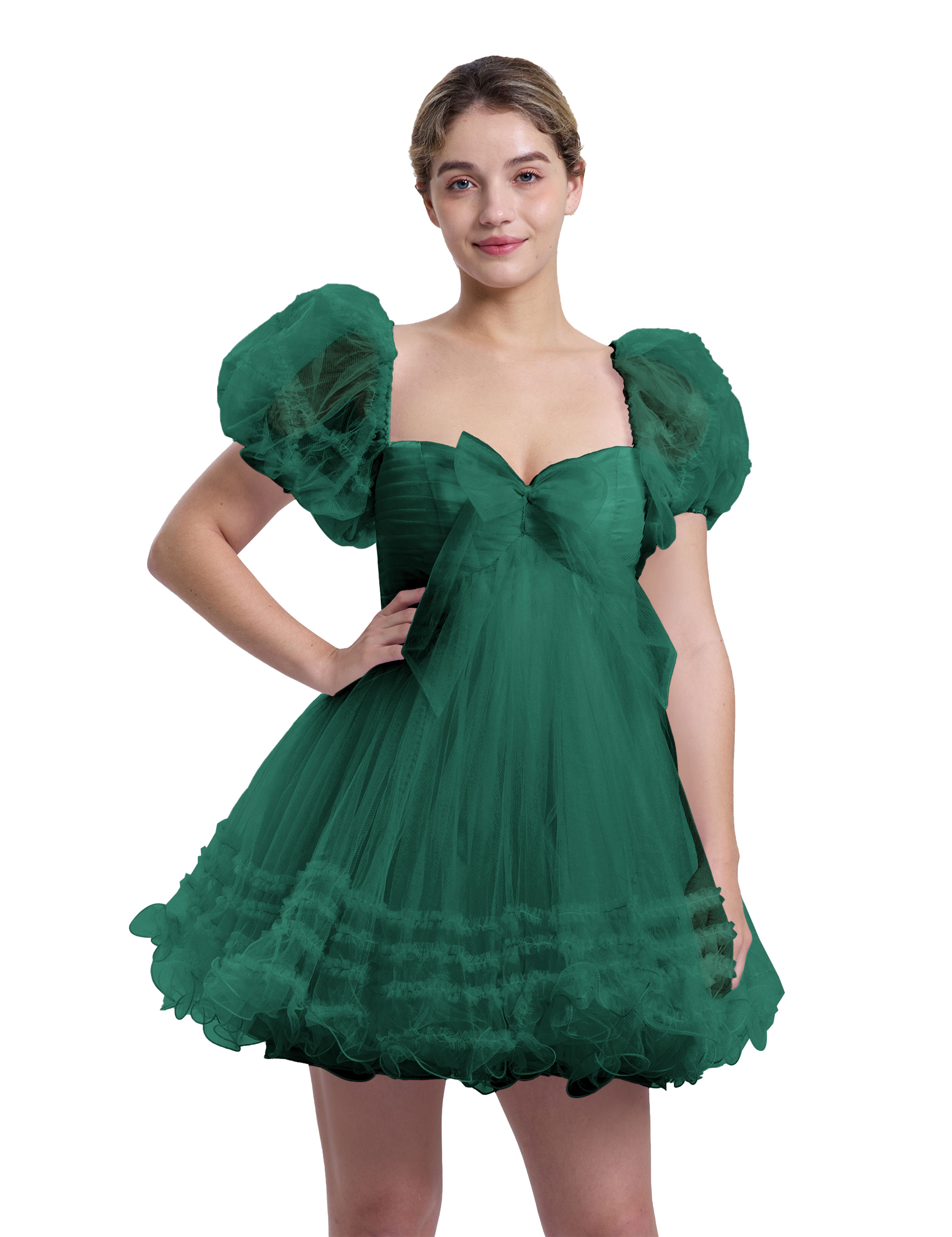 A-line Sweetheart Ruffles Tulle Puffy Sleeves Homecoming Dress #HC2401063