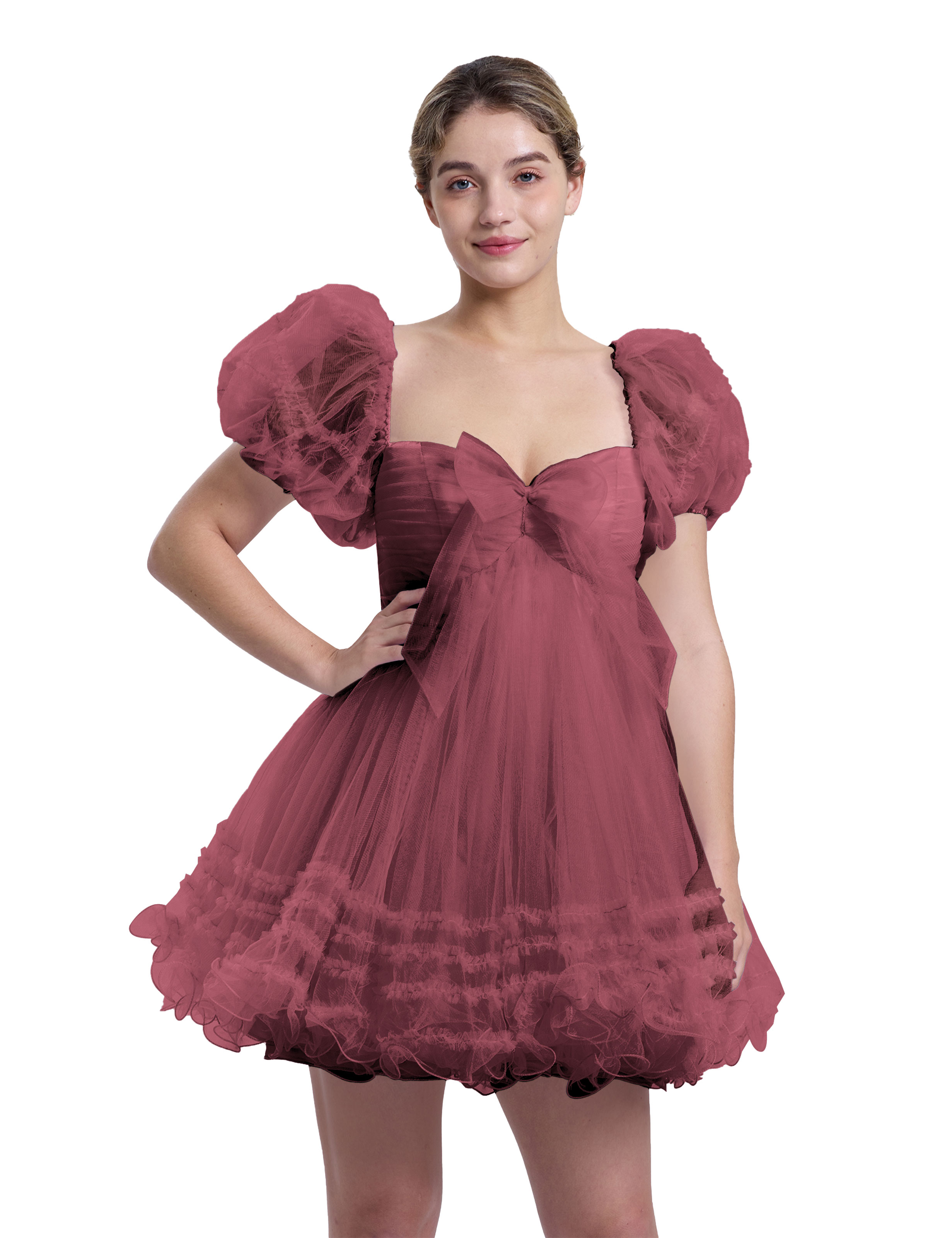 A-line Sweetheart Ruffles Tulle Puffy Sleeves Homecoming Dress #HC2401063