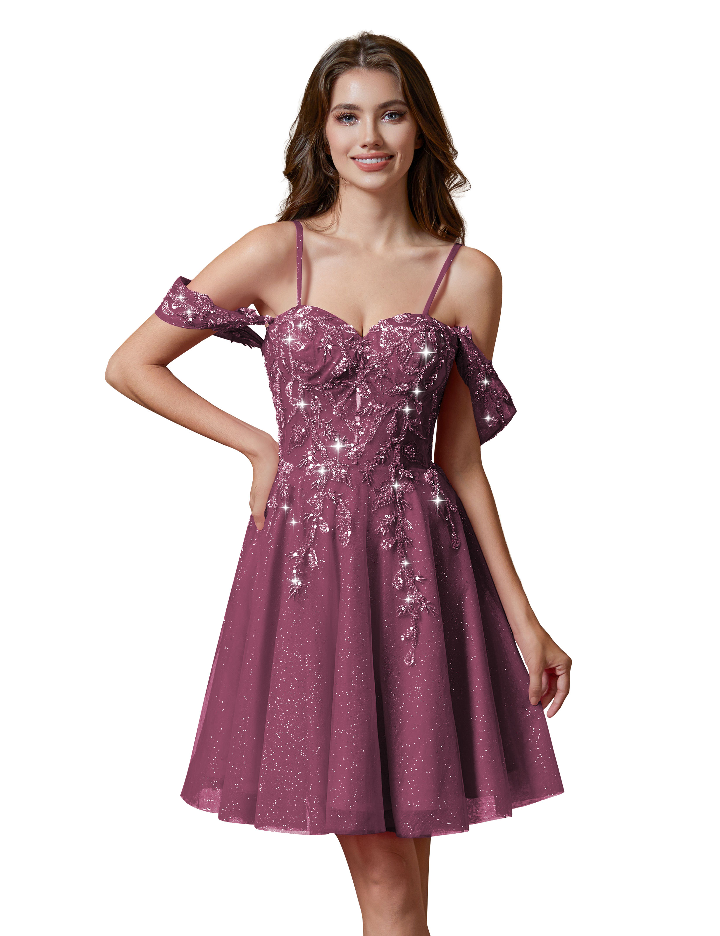 A-line Spaghetti Straps Lace Applique Cocktail Party Homecoming Dress #HC2401237