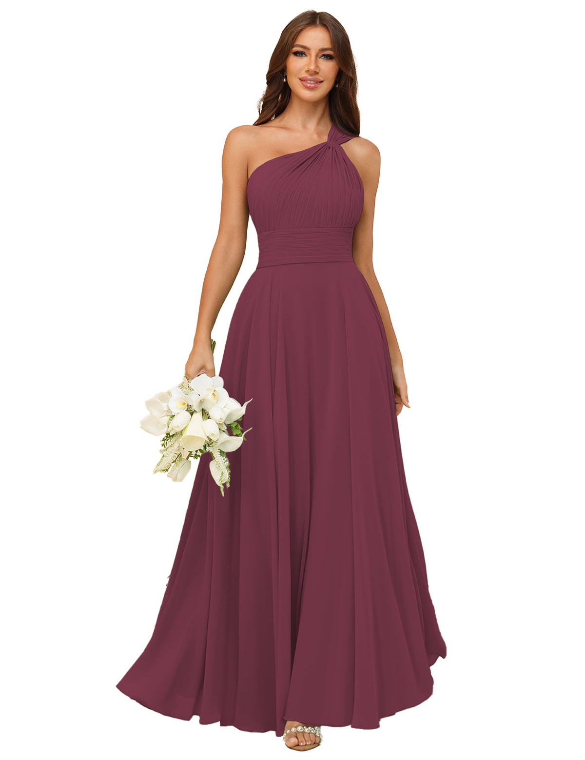 A-line One Shoulder Chiffon Bridesmaid Dress #BM2503027
