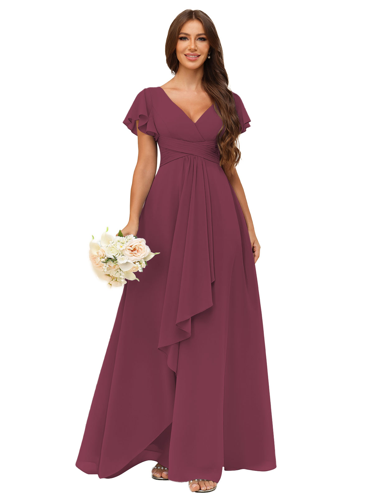A-line V-neck Chiffon Silt Bridesmaid Dress #BM2507217