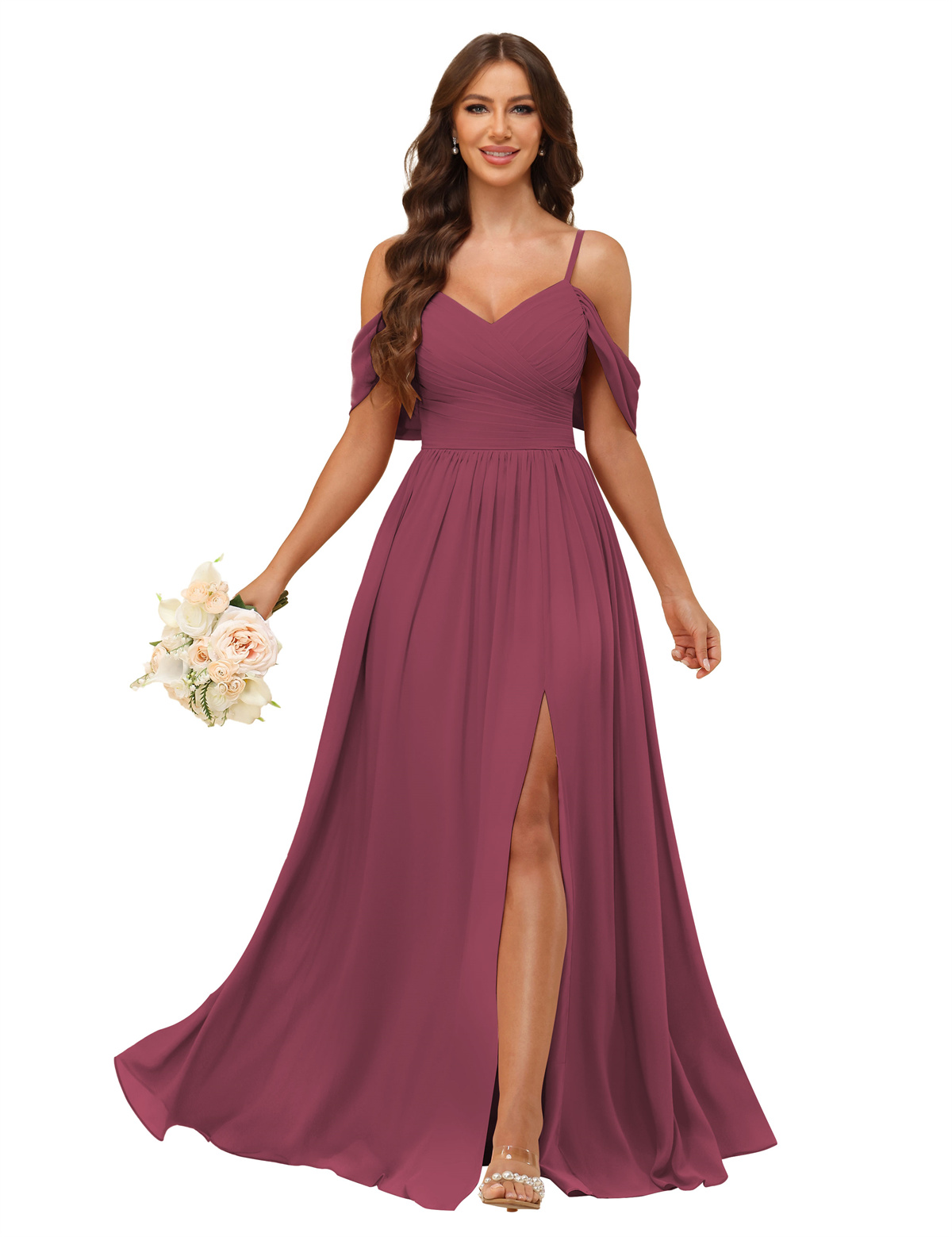 A-line V-neck Spaghetti Straps Chiffon Bridesmaid Dress #BM2507135