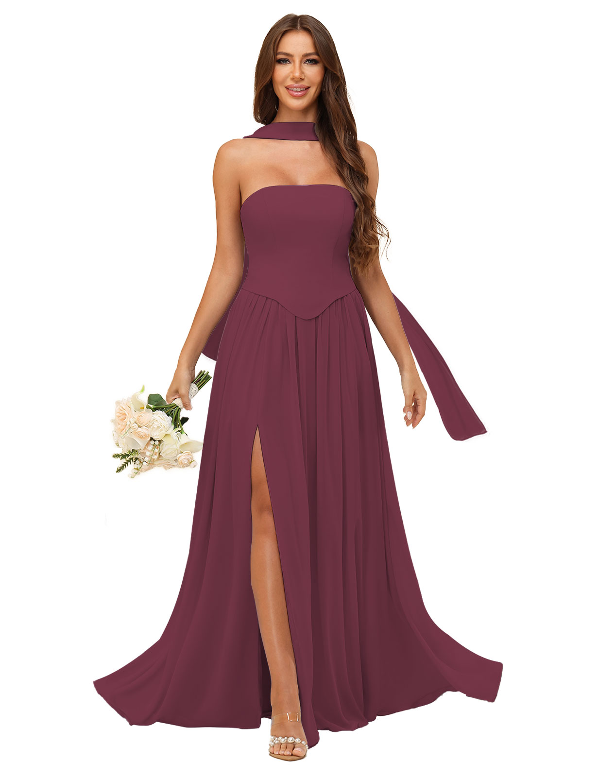 A-line Strapless Chiffon Silt Bridesmaid Dress #BM2507038