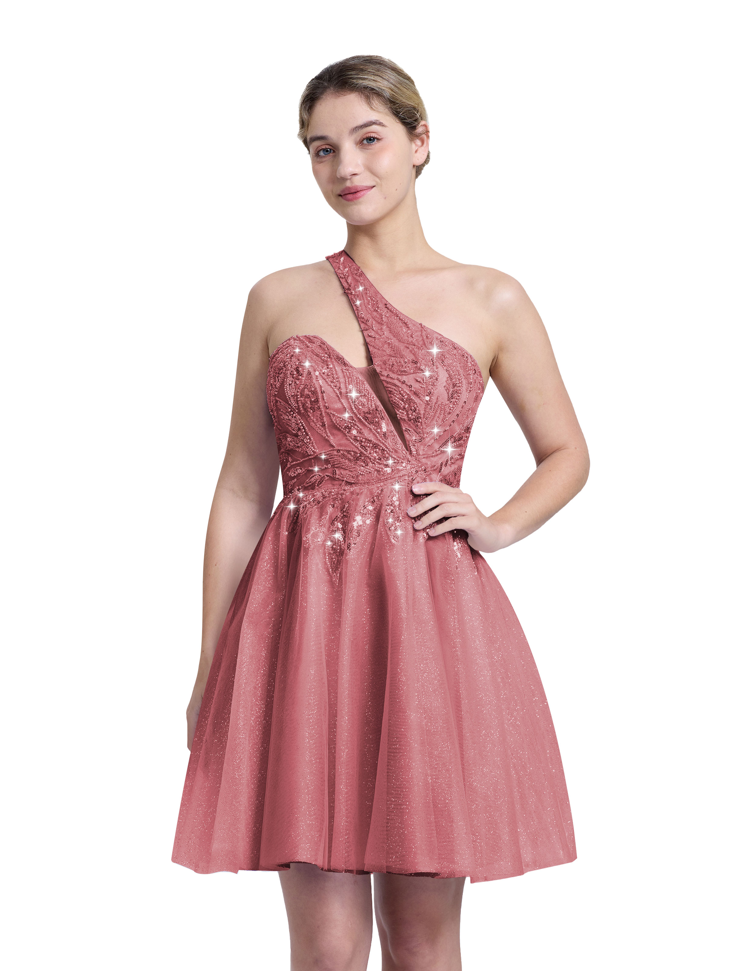 A-line One Shoulder Sequin Lace Beaded Cocktail Party Homecoming Dress #HC2604029
