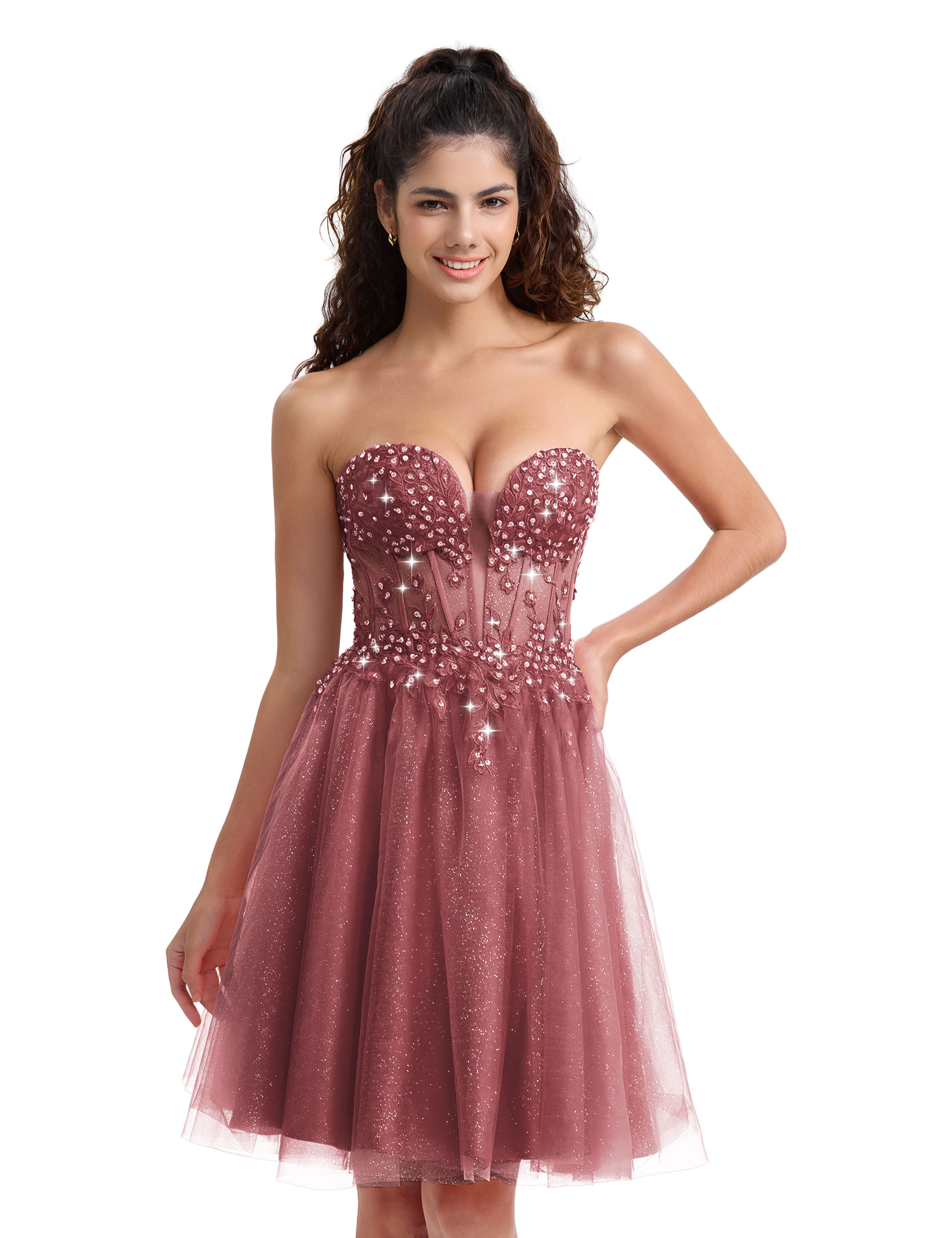 A-line Sweetheart Tulle Lace Appliques Homecoming Dress #HC2604033