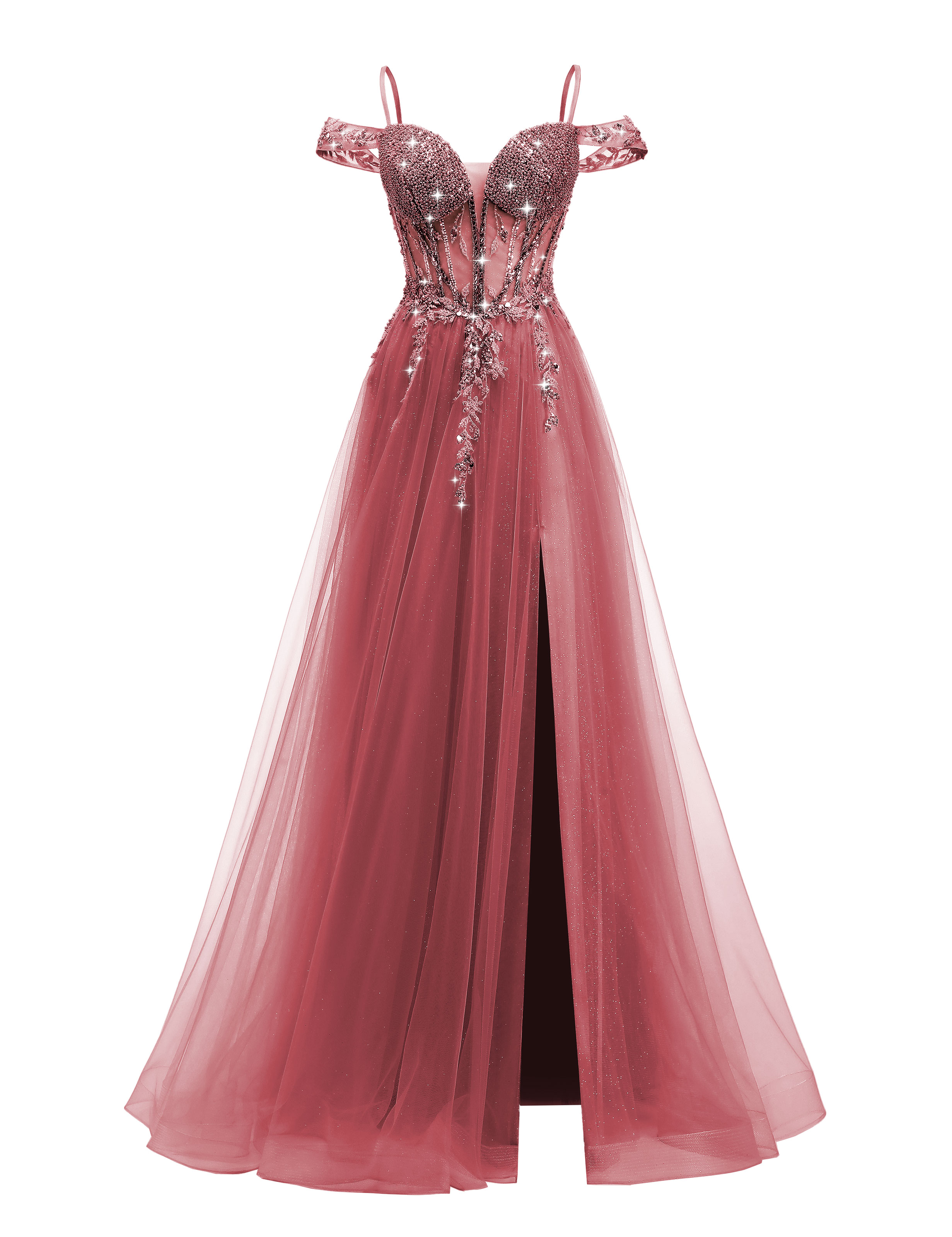 A-line Sweetheart Beaded Sparkly Tulle Lace Appliques Prom Dress #PR2510005