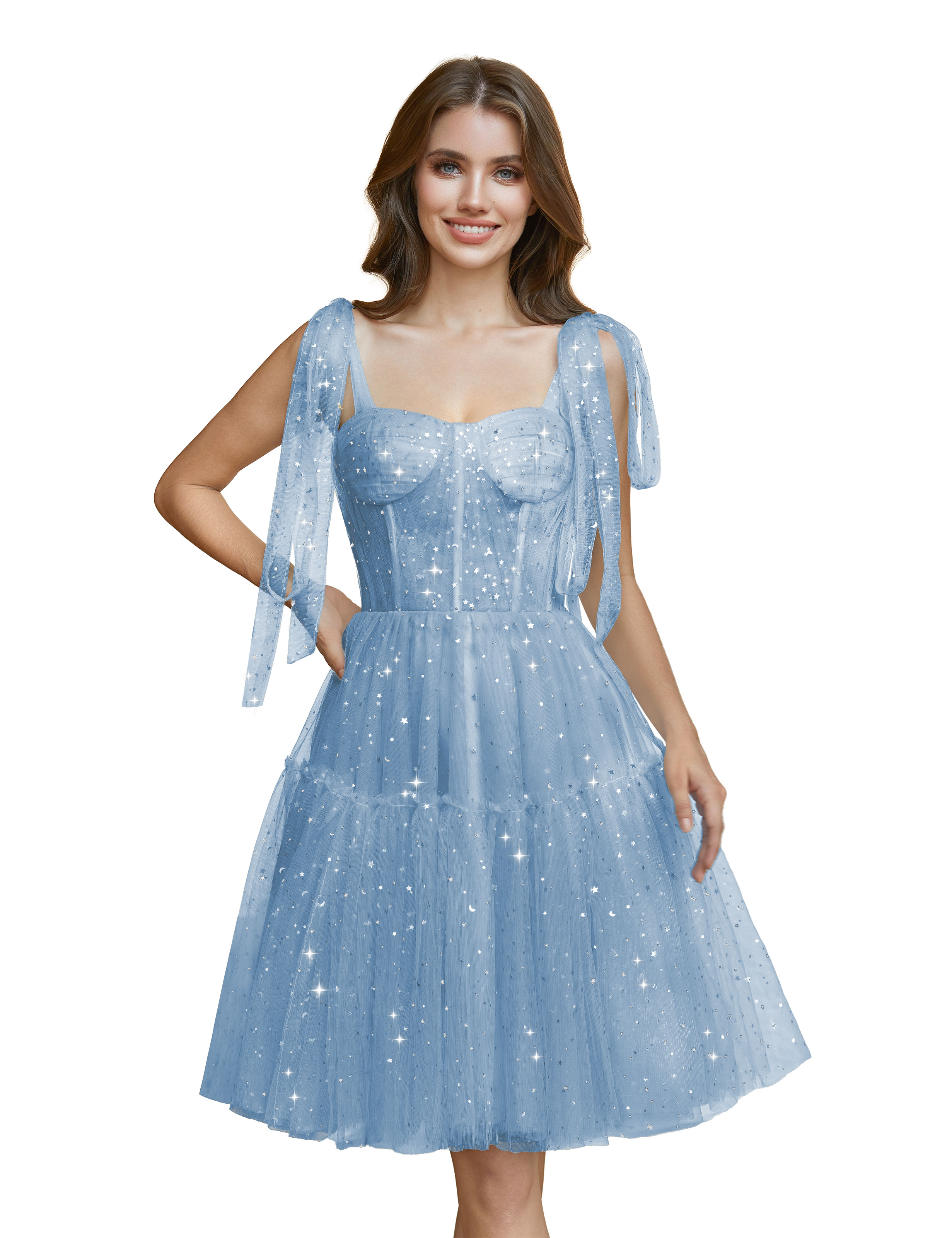 Sparkly Tulle Spaghetti Straps Cocktail Party Gown Sequin Homecoming Dress #HC2401765