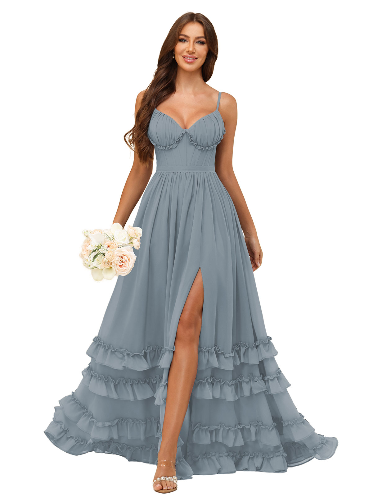 A-line Sweetheart Spaghetti Straps Chiffon Silt Ruffles Bridesmaid Dress #BM2507033