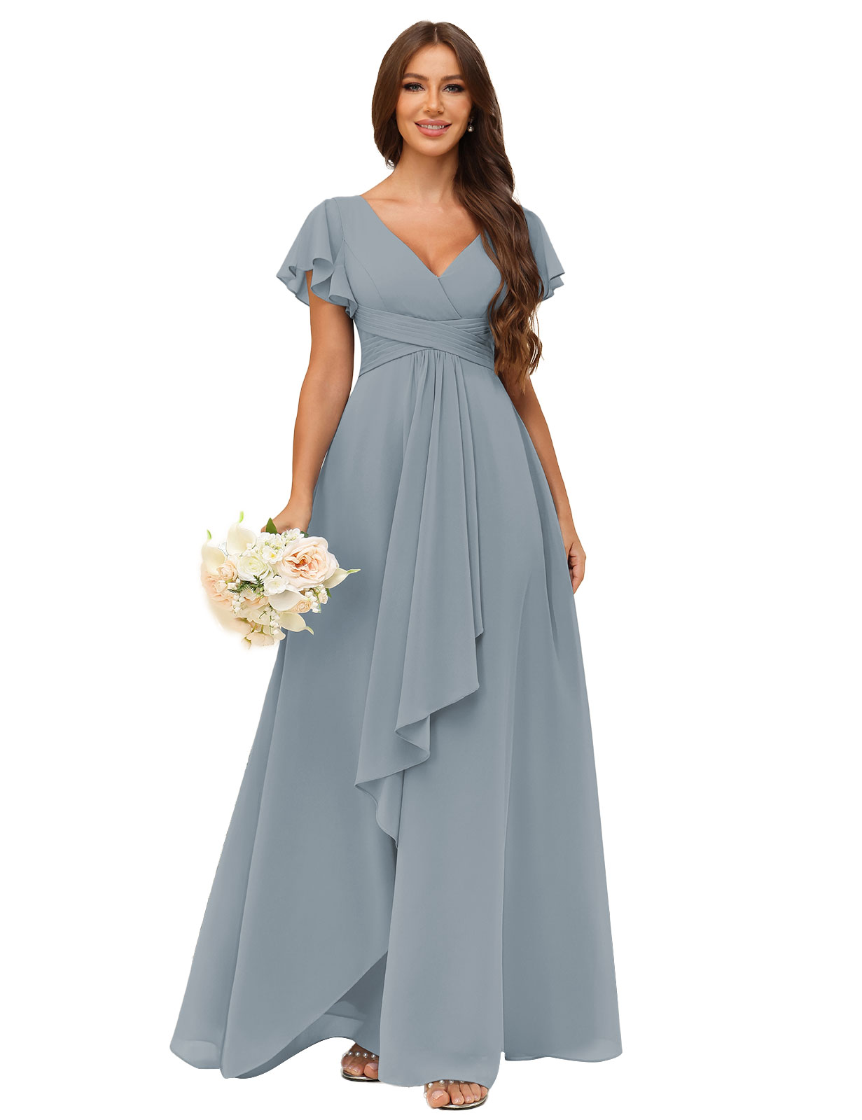 A-line V-neck Chiffon Silt Bridesmaid Dress #BM2507217