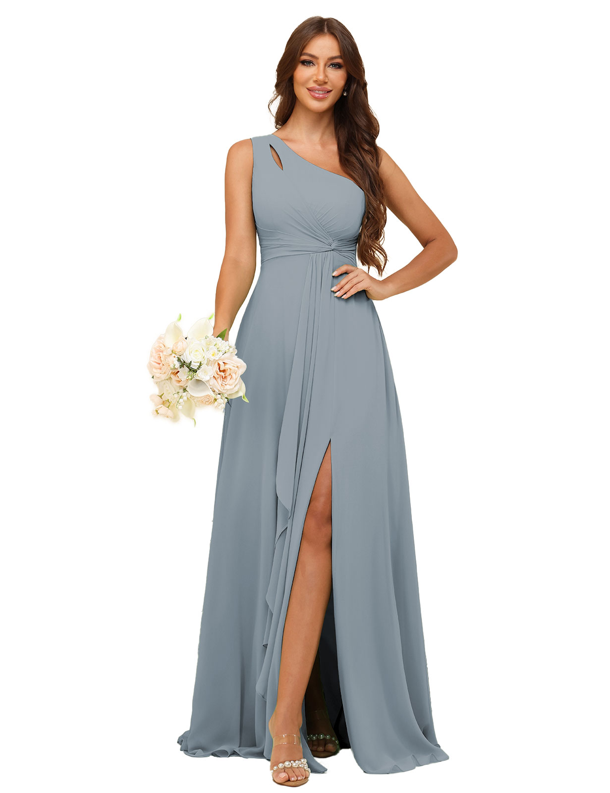 A-line One Shoulder Chiffon Silt Bridesmaid Dress #BM2507131