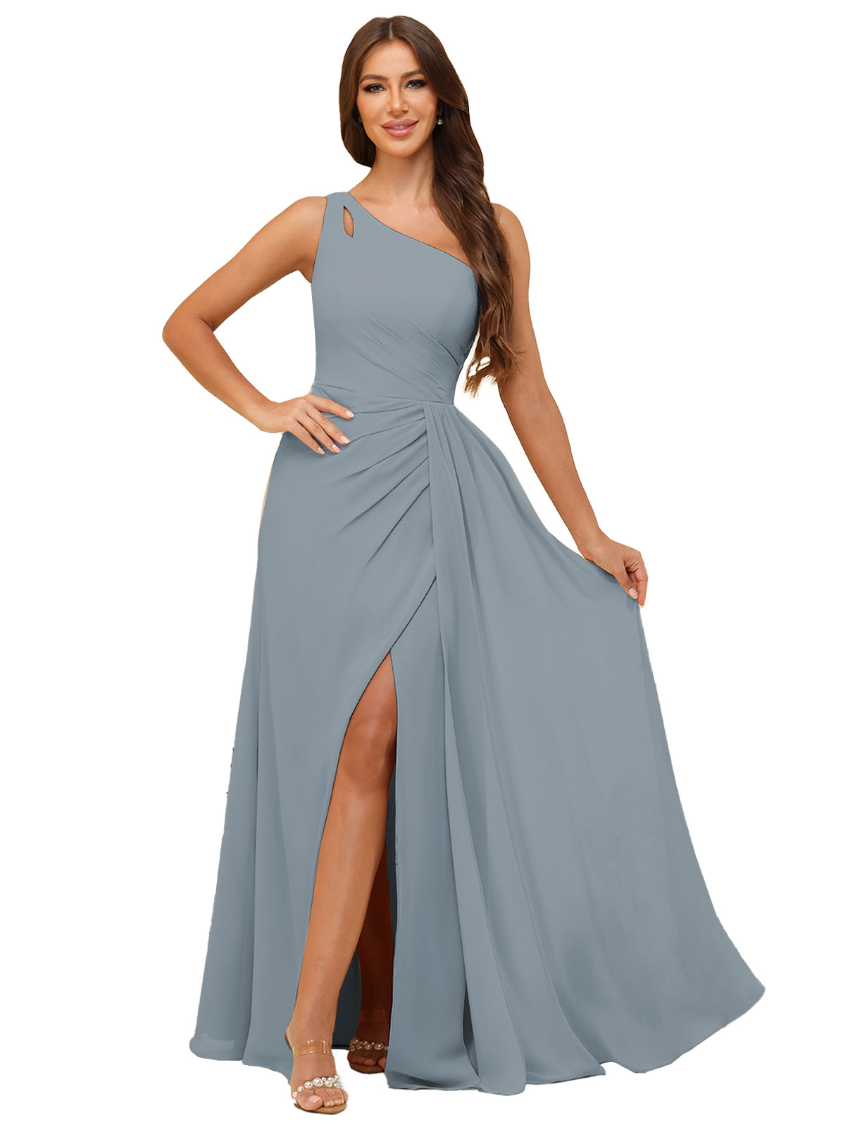 A-line One Shoulder  Silt Chiffon Bridesmaid Dress #BM2503006